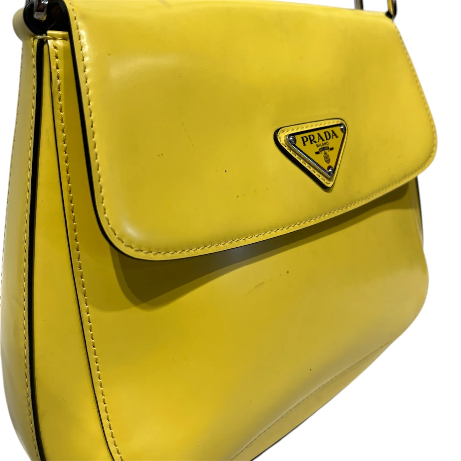PRADA/Cross Body Bag/Leather/YEL/yllw,gold hrdwr, shldr bag