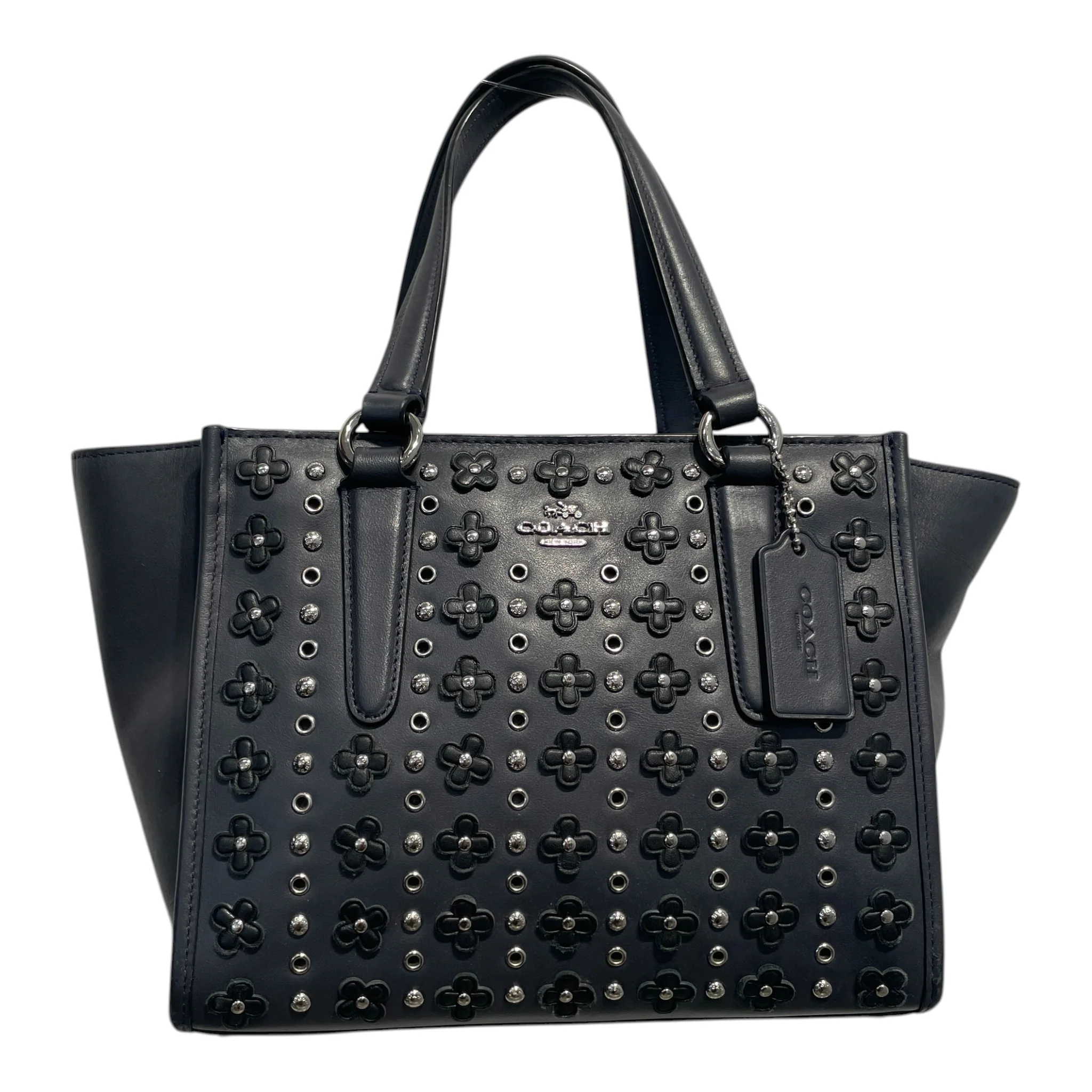 COACH/Hand Bag/Leather/NVY/FLORAL RIVETS