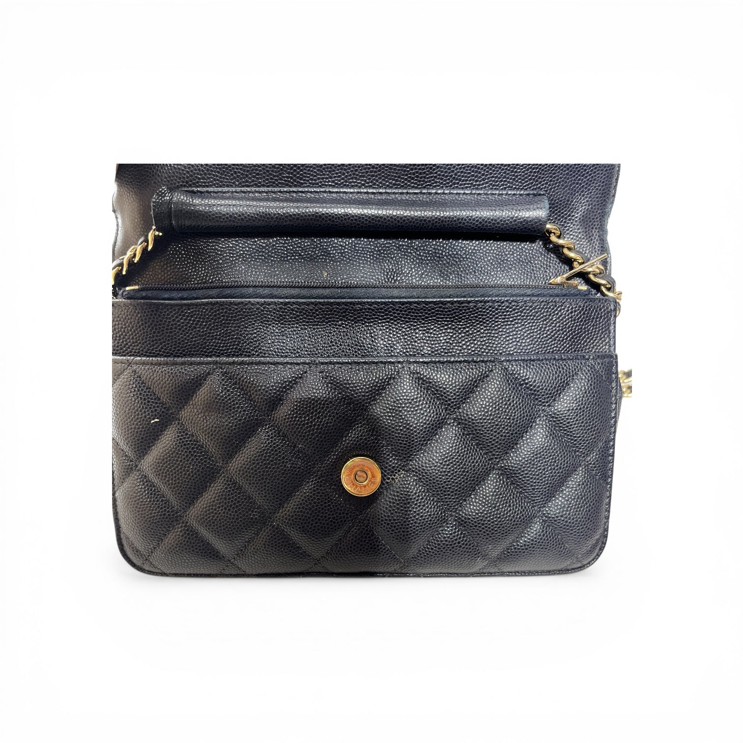 CHANEL/Cross Body Bag/Leather/BLK/CAVIAR QUILTED/ worn inside