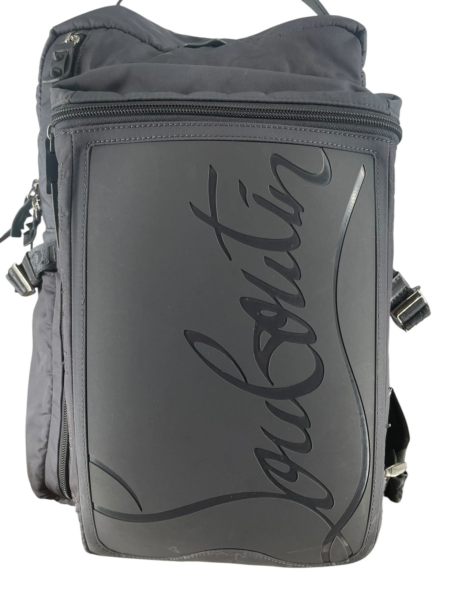 Christian Louboutin/Backpack/Polyester/GRY/LOGO EMBOSSED NYLON