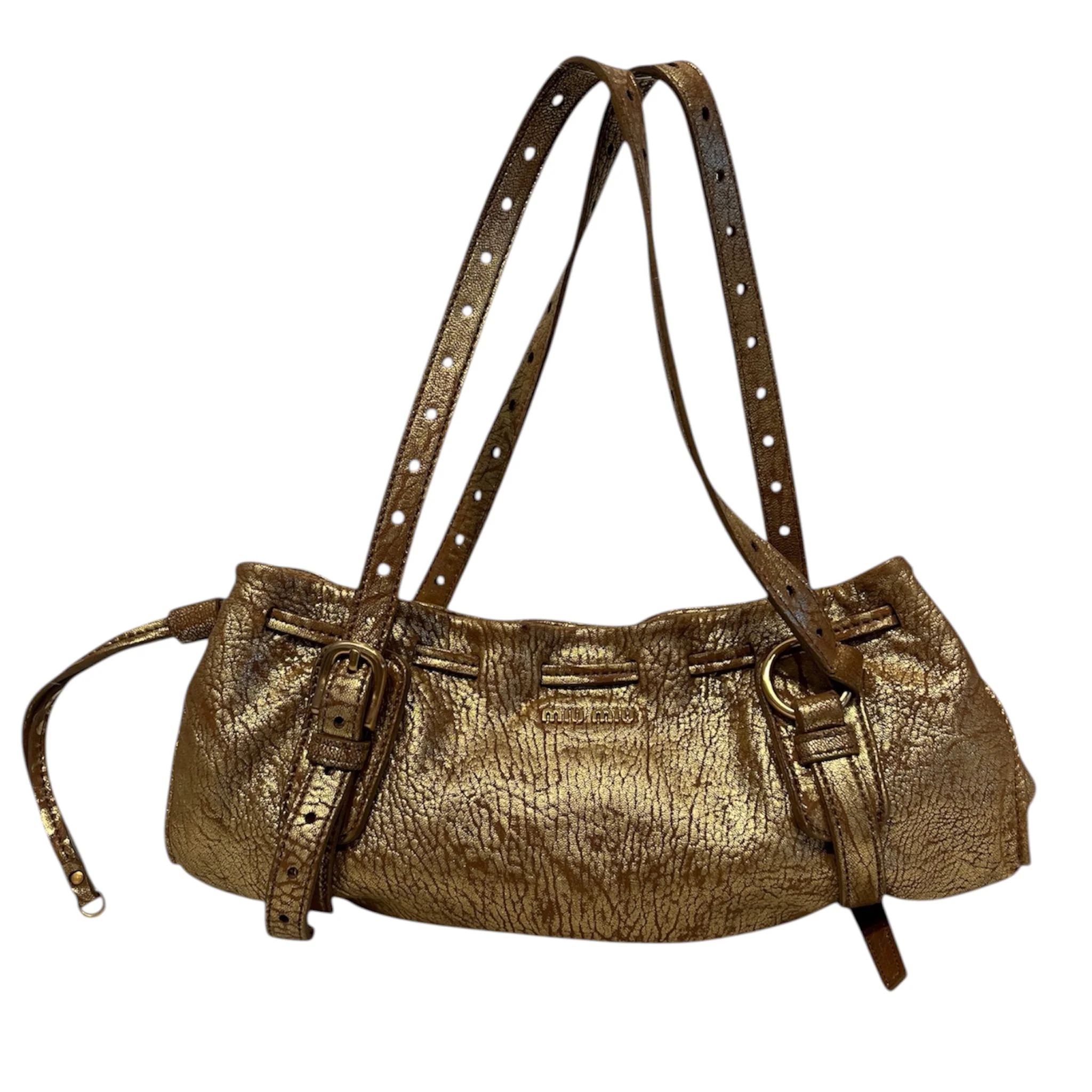 MIU MIU/Hand Bag/Leather/GLD/gold belt straps, bagette sty