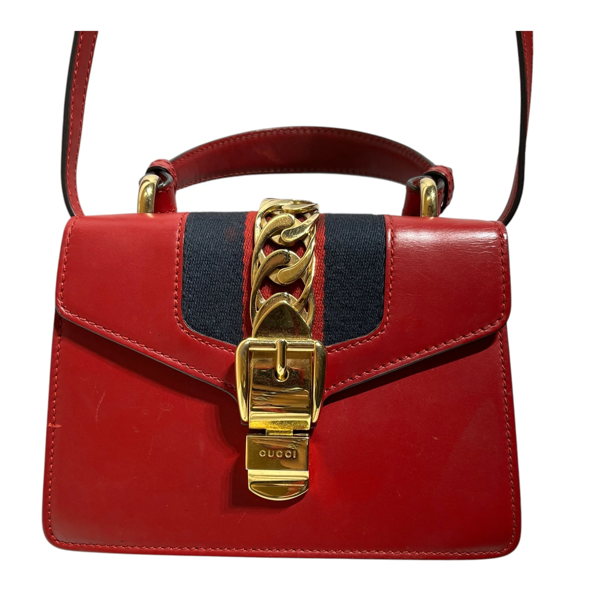 GUCCI/Cross Body Bag/Leather/RED/SYLVIE MINI