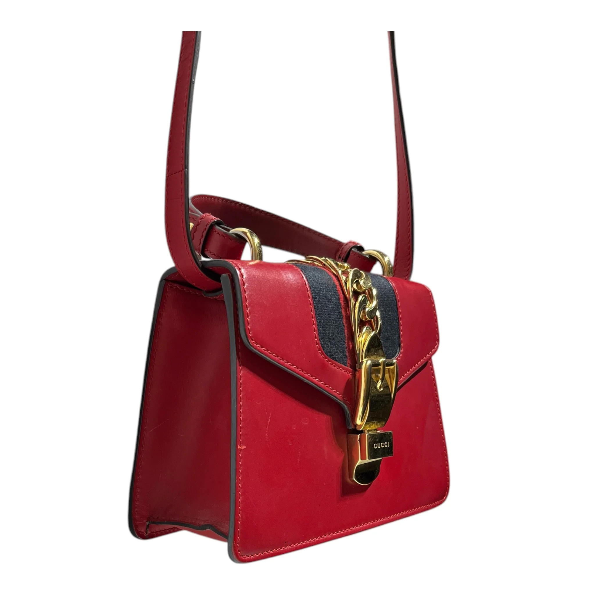 GUCCI/Cross Body Bag/Leather/RED/SYLVIE MINI