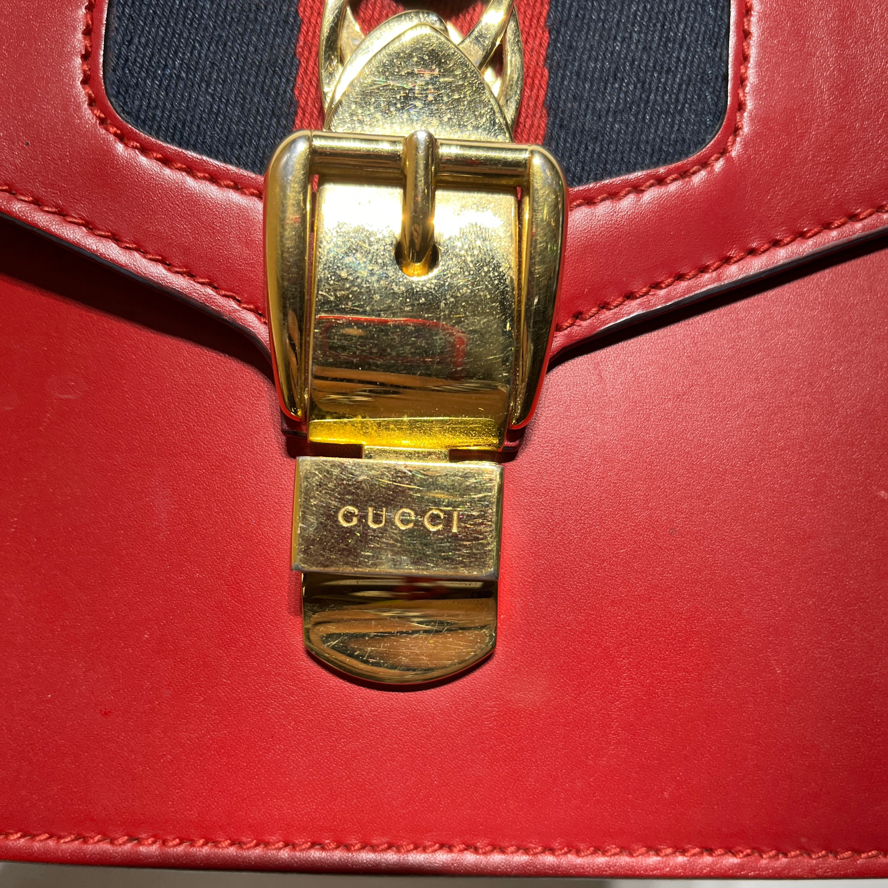 GUCCI/Cross Body Bag/Leather/RED/SYLVIE MINI