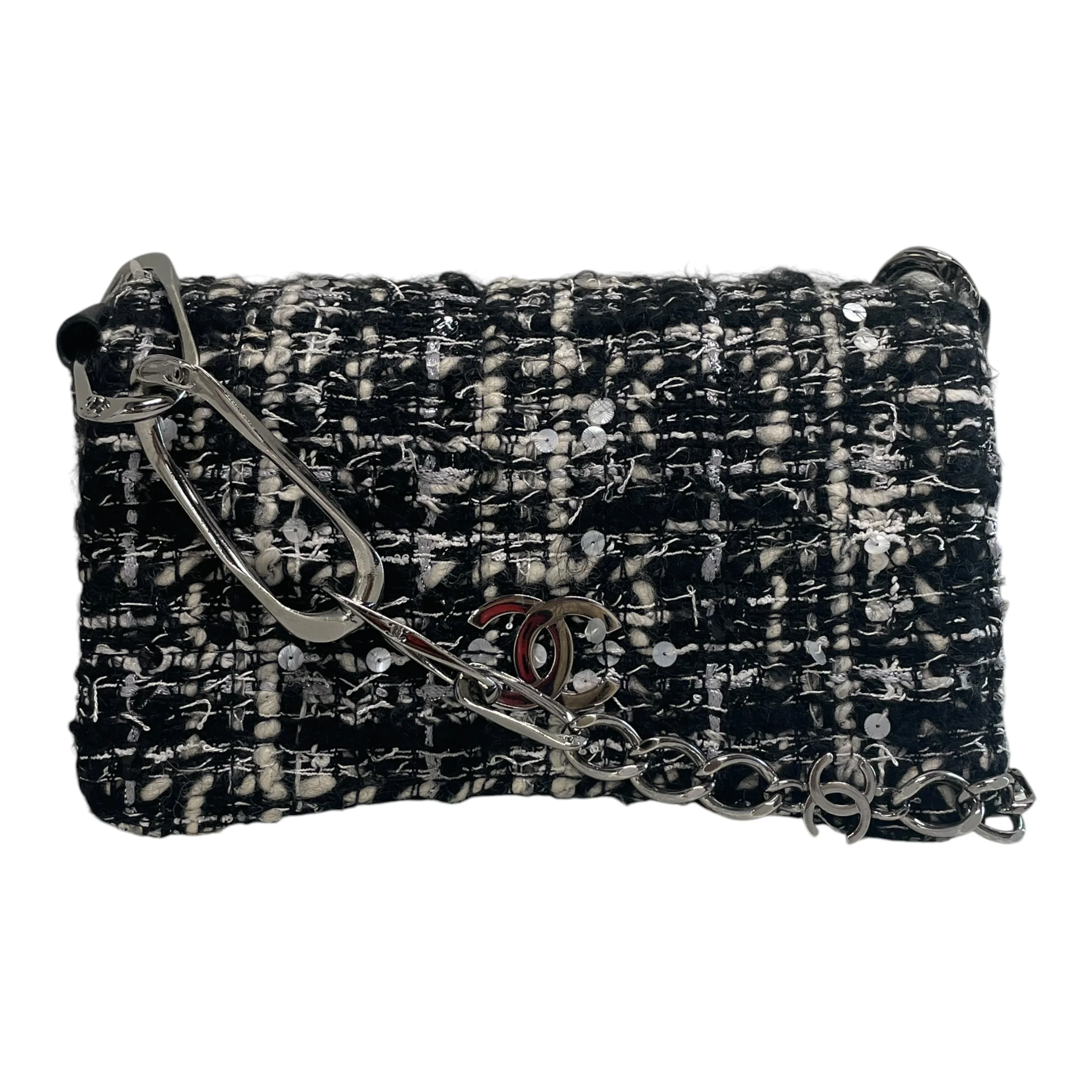 CHANEL/Hand Bag/Stripe/Cotton/BLK/tweed, cq884h4