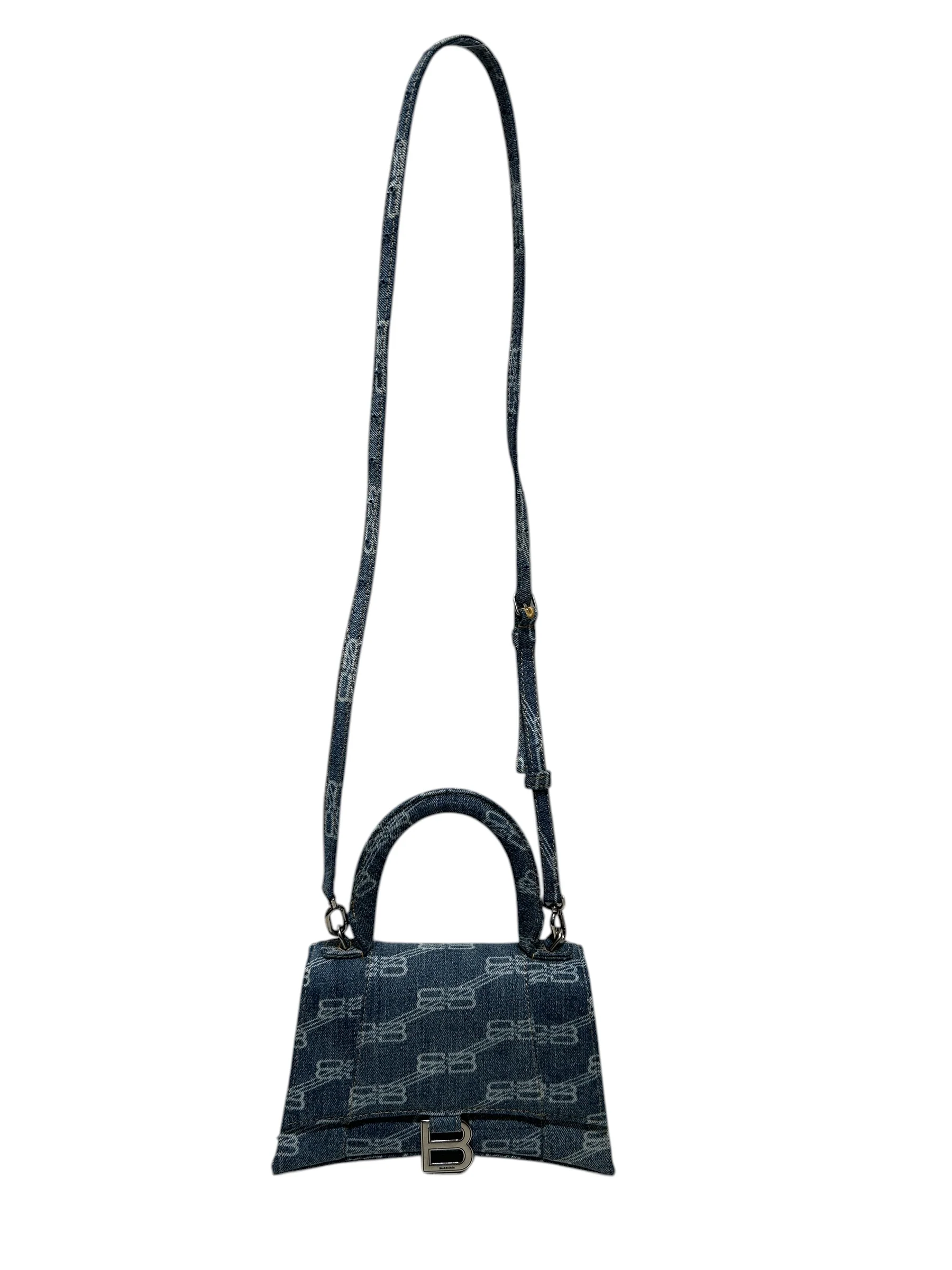 BALENCIAGA/Cross Body Bag/Monogram/Denim/BLU/HOURGLASS DENIM BB LOGO