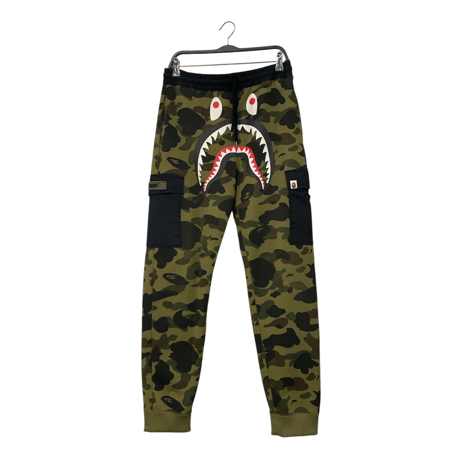 A BATHING APE/Pants/L/Cotton/GRN/Camouflage/Shark Cargo Sweatpants