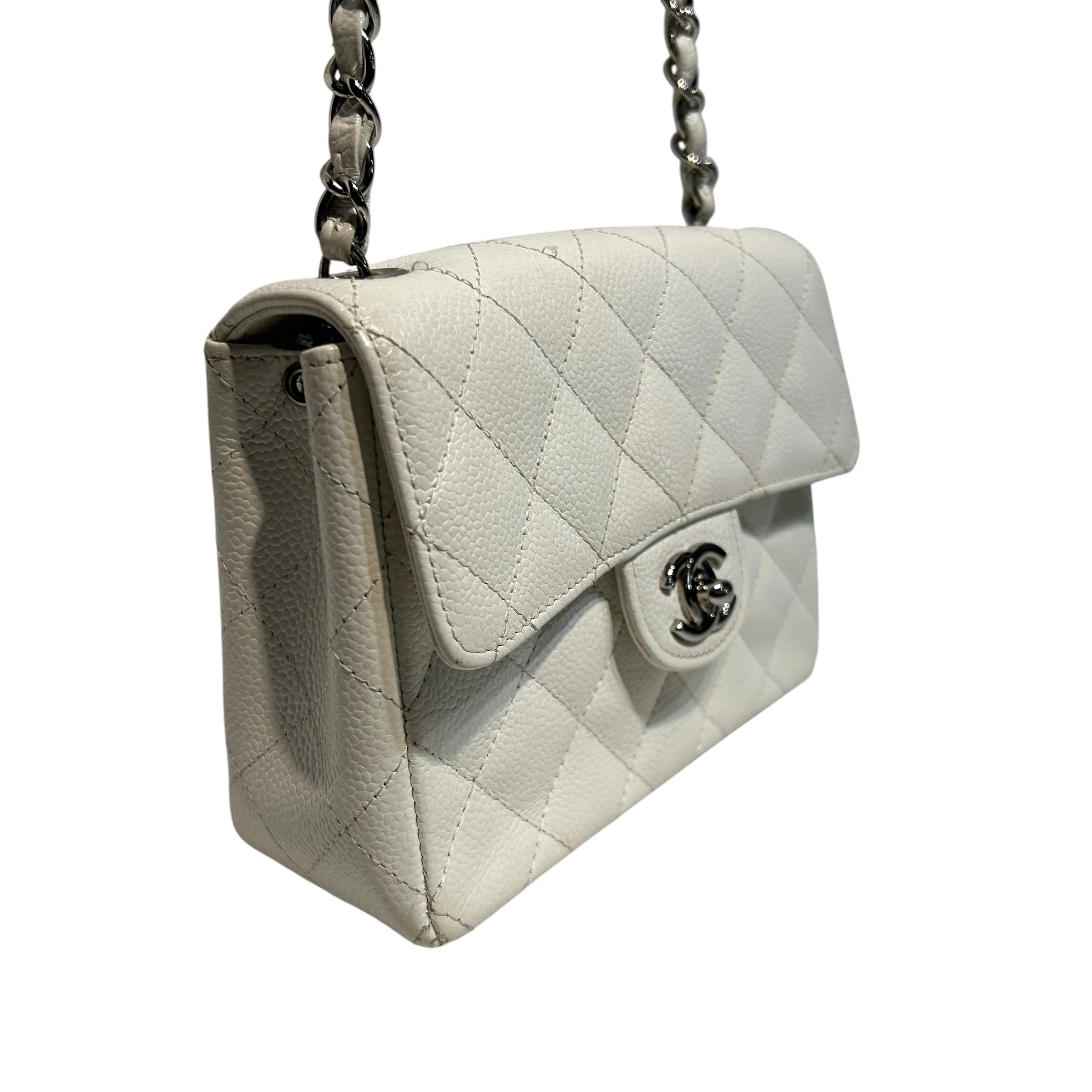 CHANEL/Bag/WHT/Mini Caviar Flap