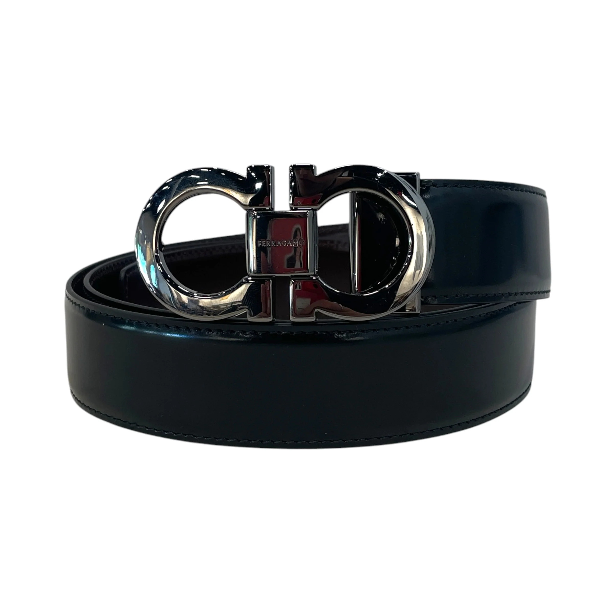 Salvatore Ferragamo/Belt/Leather/BLK/smooth shiny leather