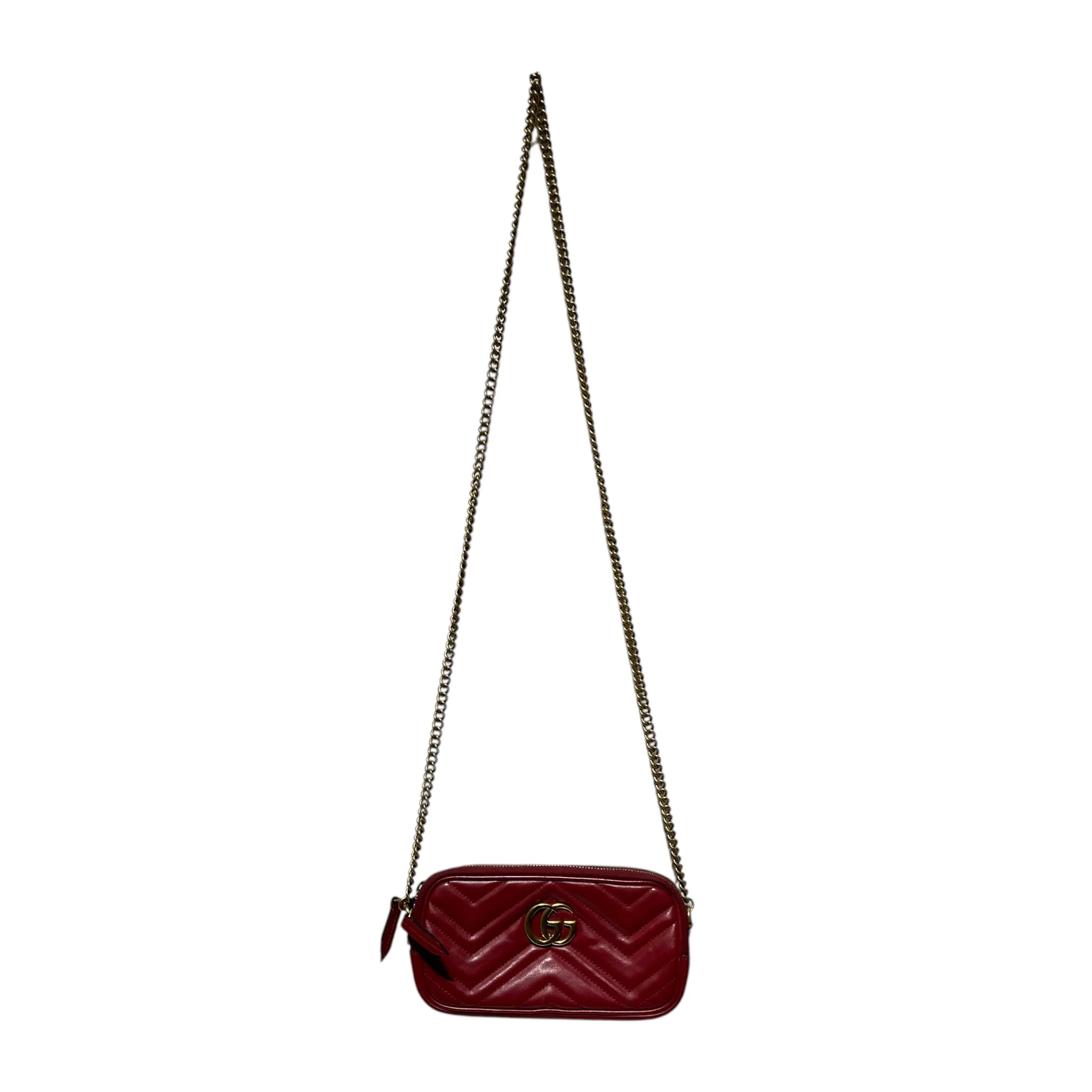 GUCCI/Cross Body Bag/Leather/RED/Marmont Triple Zipper Crossbod