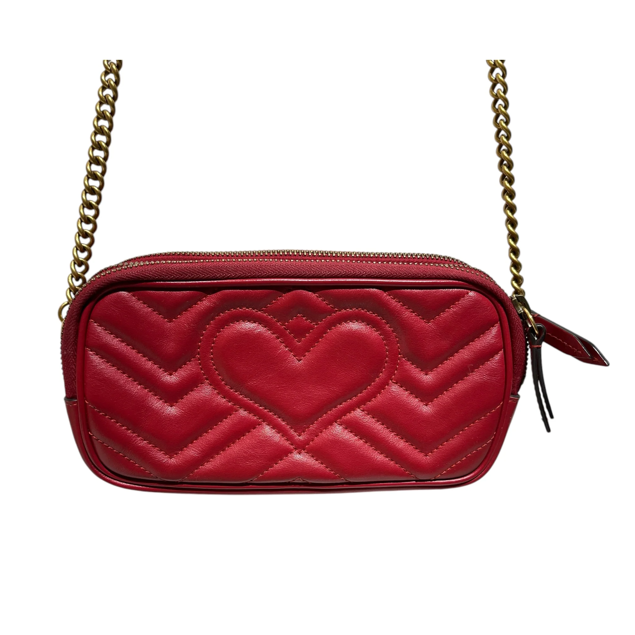 GUCCI/Cross Body Bag/Leather/RED/Marmont Triple Zipper Crossbod