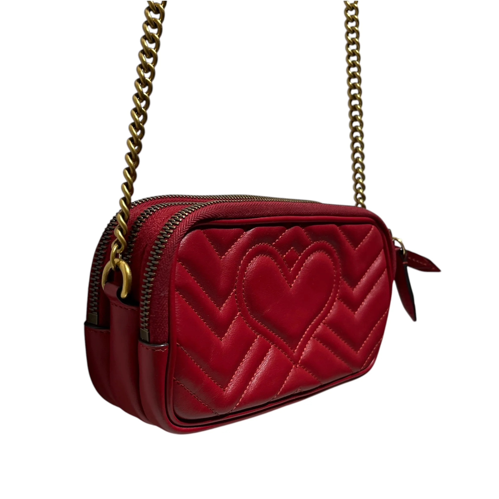 GUCCI/Cross Body Bag/Leather/RED/Marmont Triple Zipper Crossbod