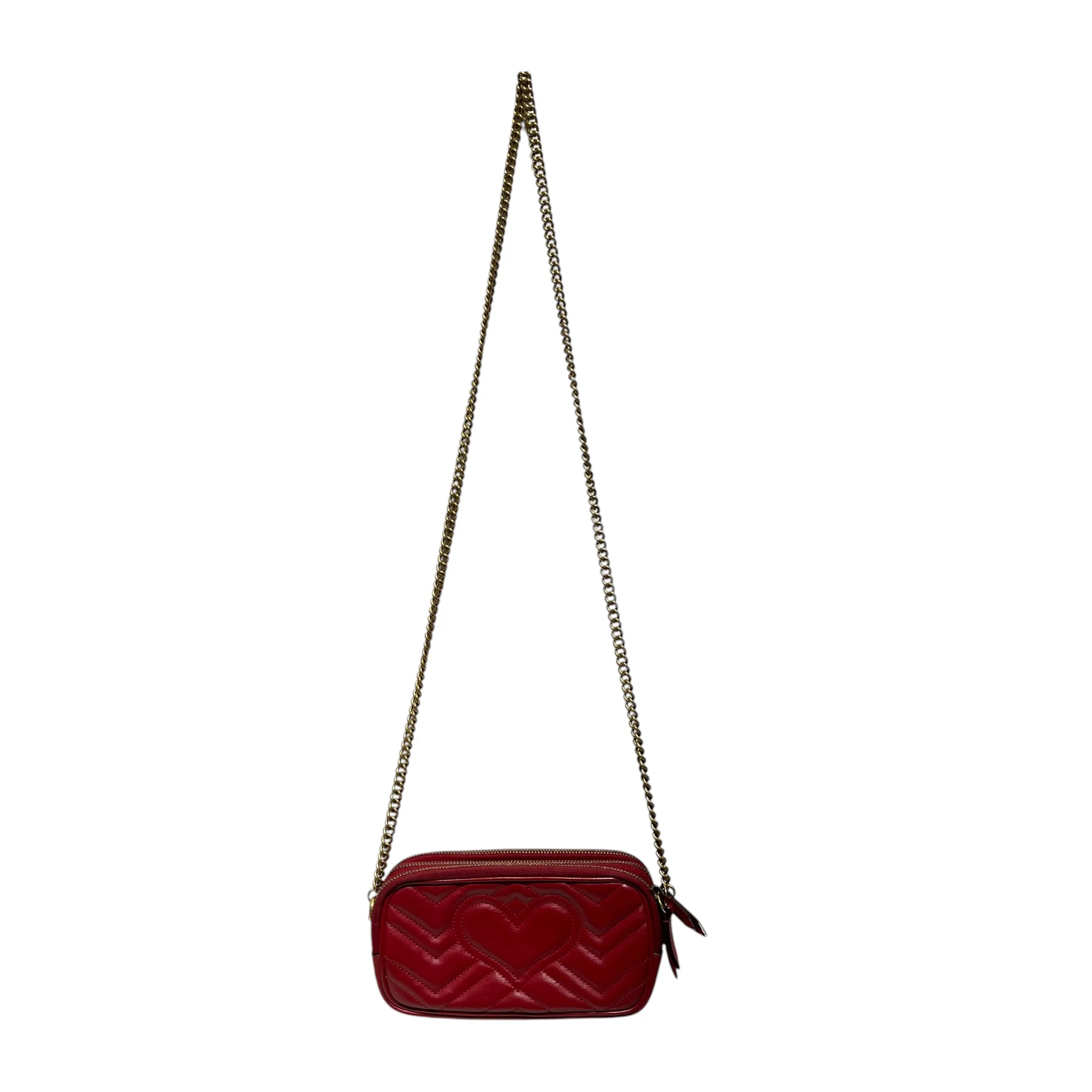 GUCCI/Cross Body Bag/Leather/RED/Marmont Triple Zipper Crossbod