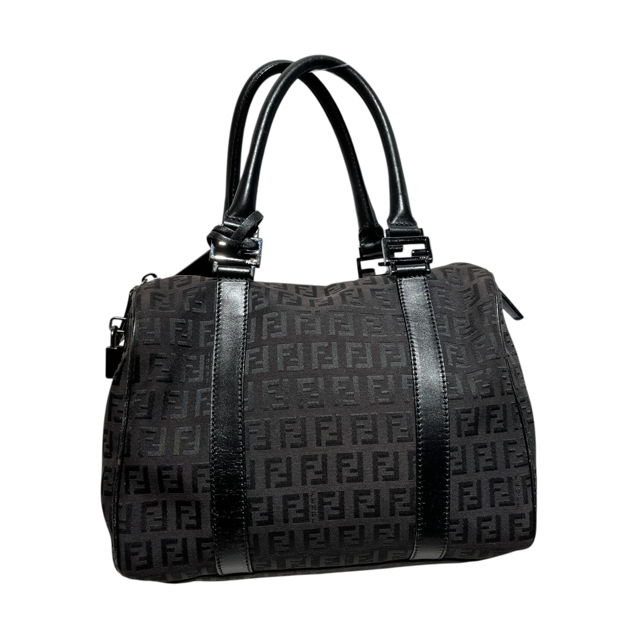 FENDI/Boston Bag/Monogram/Nylon/BLK/Black Zucca Boston Mini