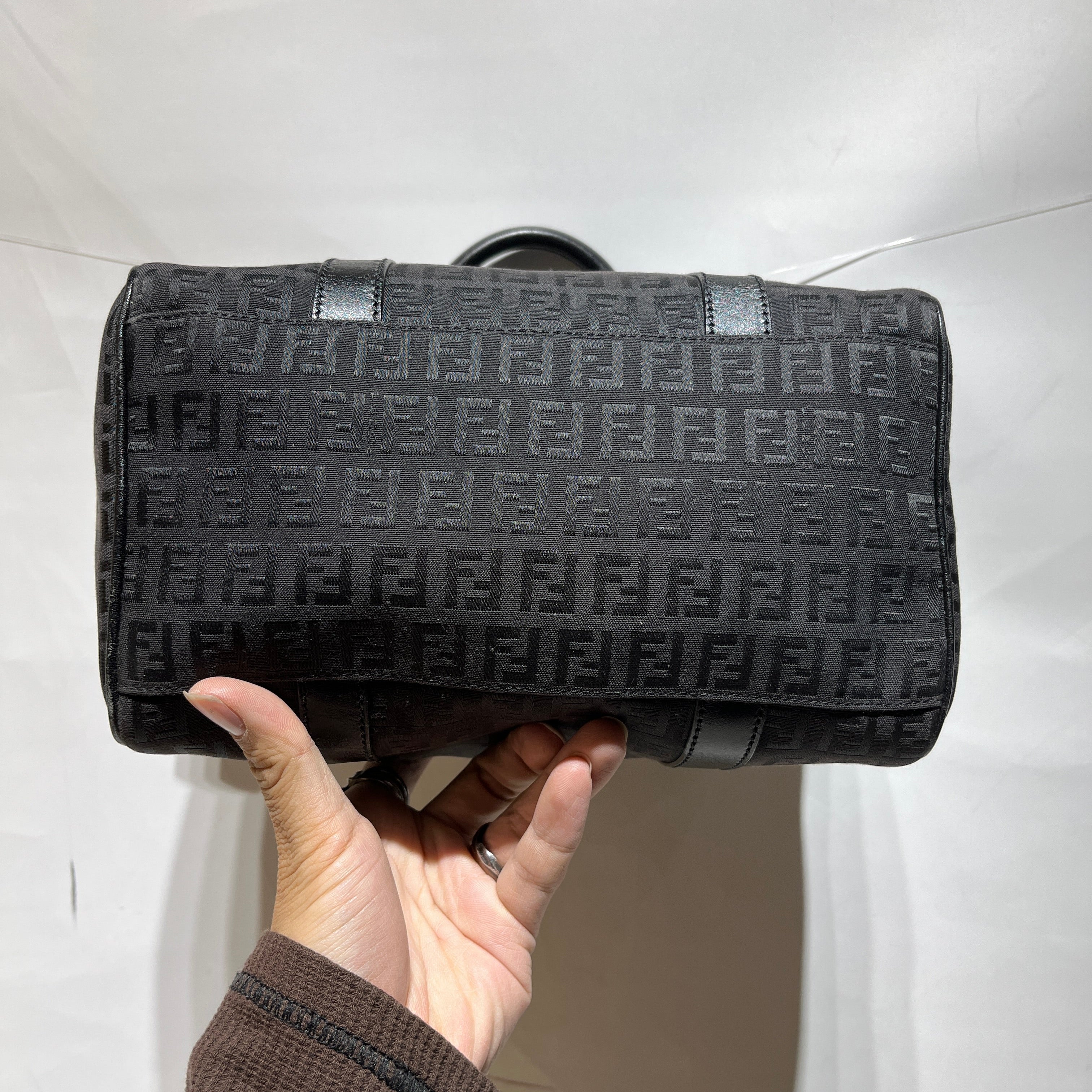 FENDI/Boston Bag/Monogram/Nylon/BLK/Black Zucca Boston Mini