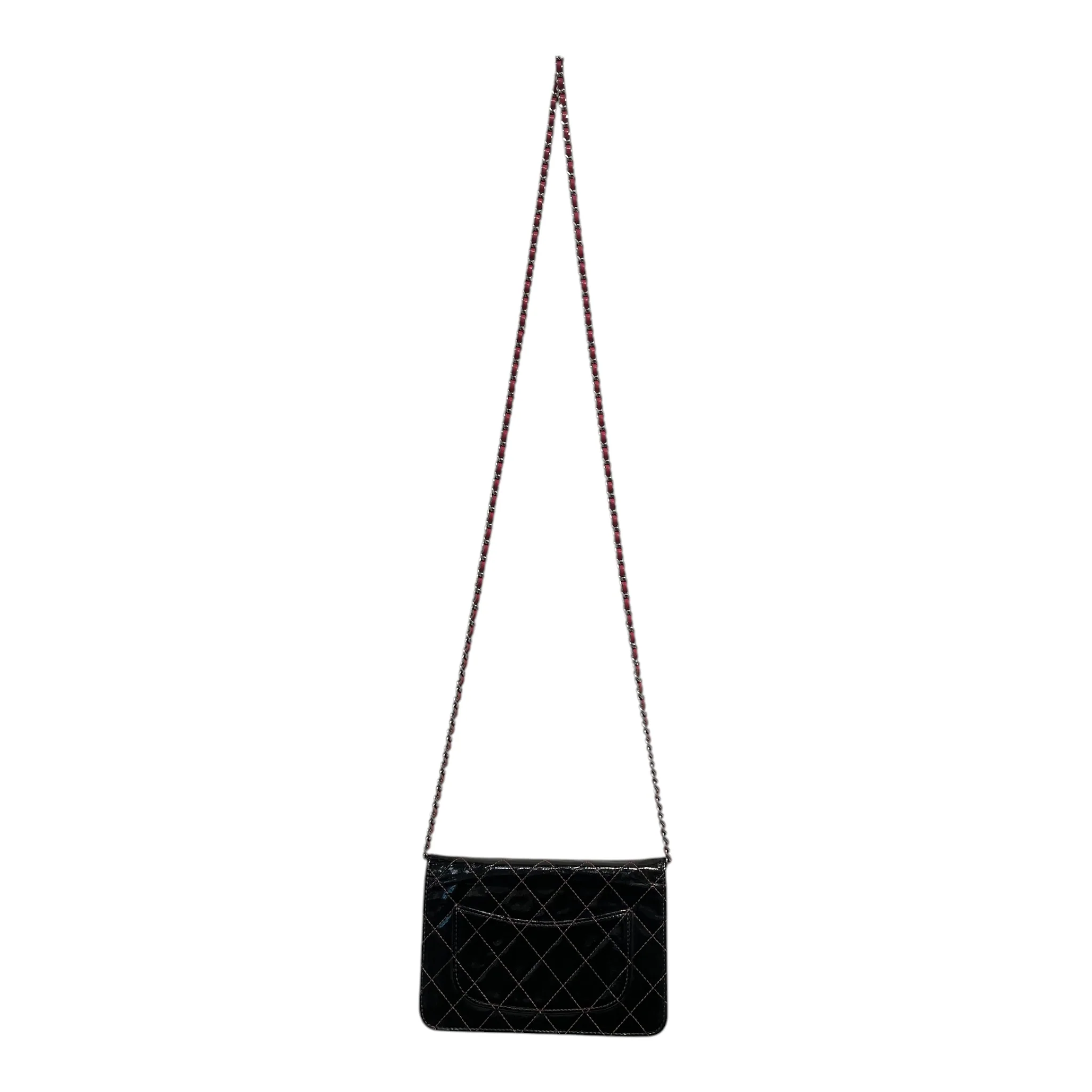 CHANEL/Cross Body Bag/Leather/BLK/Pink and Black Wallet on chain