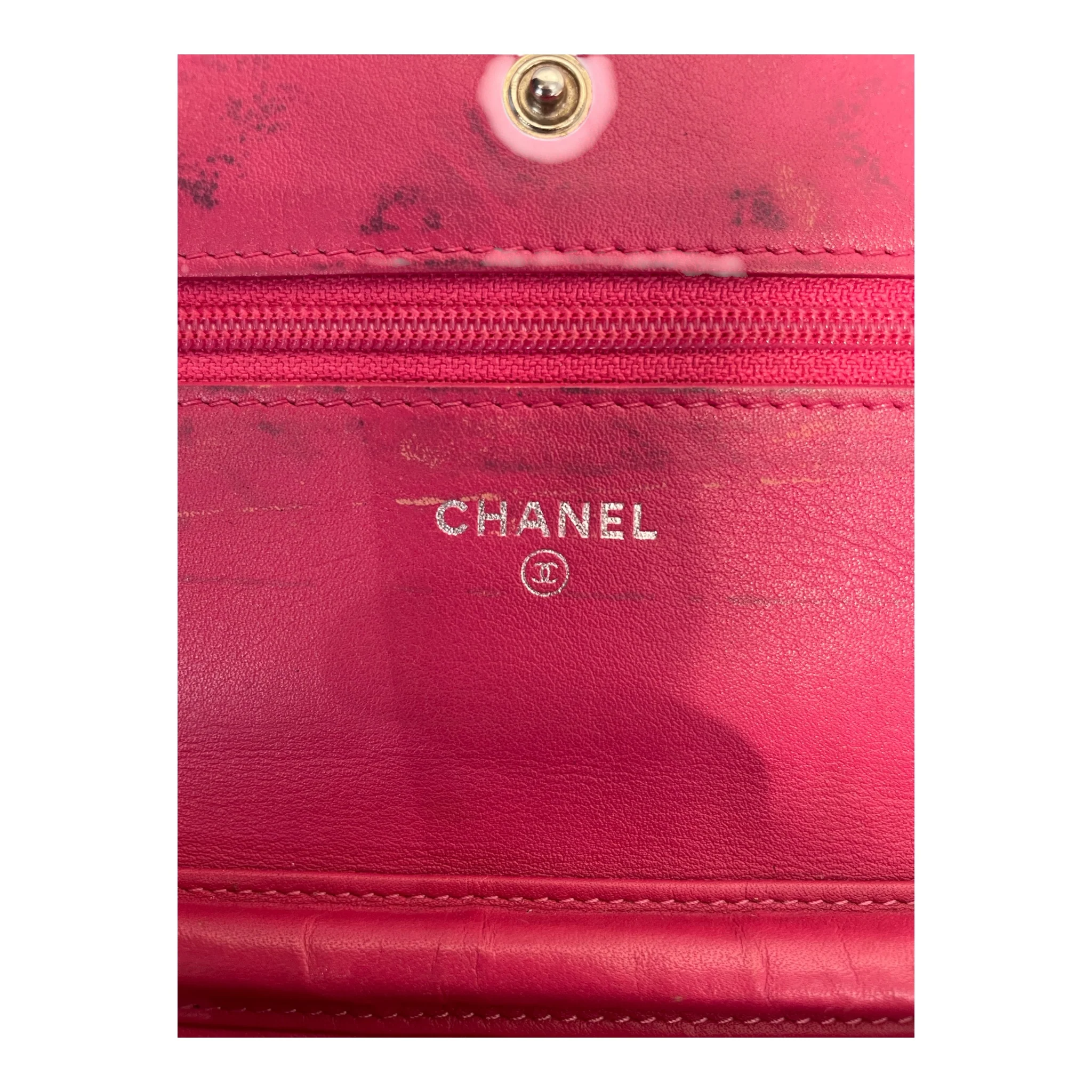 CHANEL/Cross Body Bag/Leather/BLK/Pink and Black Wallet on chain