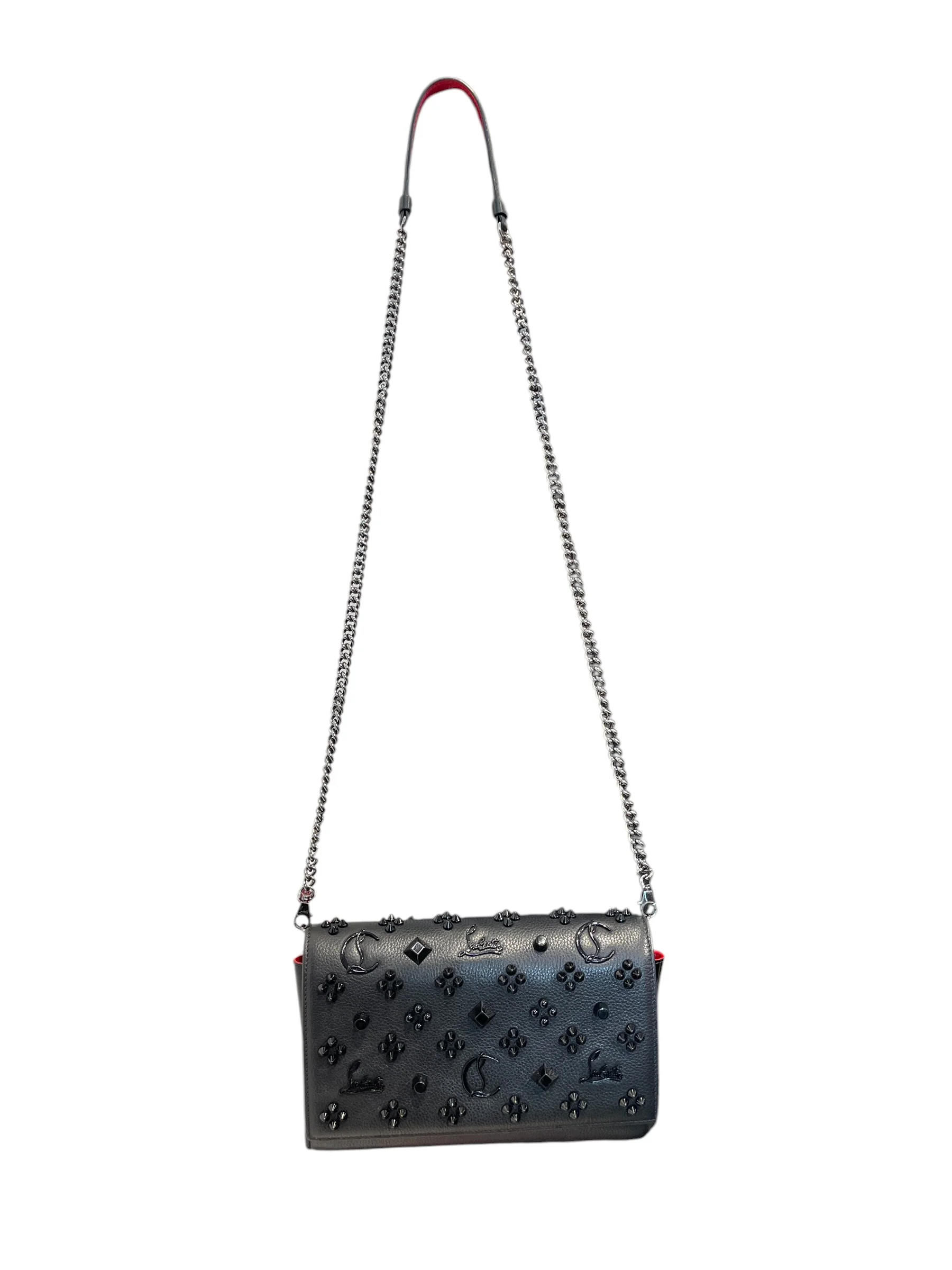 Christian Louboutin/Cross Body Bag/Leather/BLK/STUDDED/DARK TONE HARDWARE
