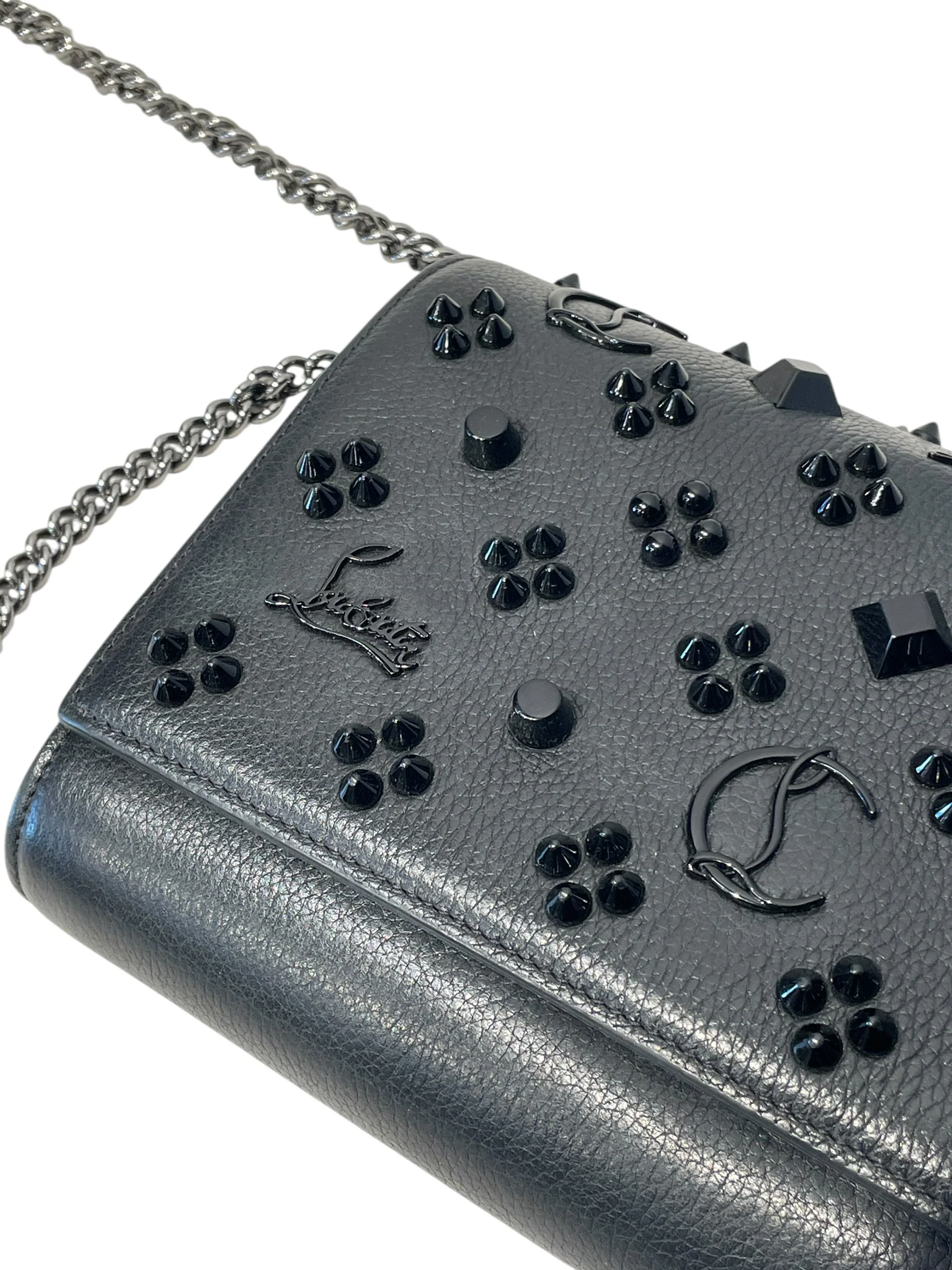 Christian Louboutin/Cross Body Bag/Leather/BLK/STUDDED/DARK TONE HARDWARE