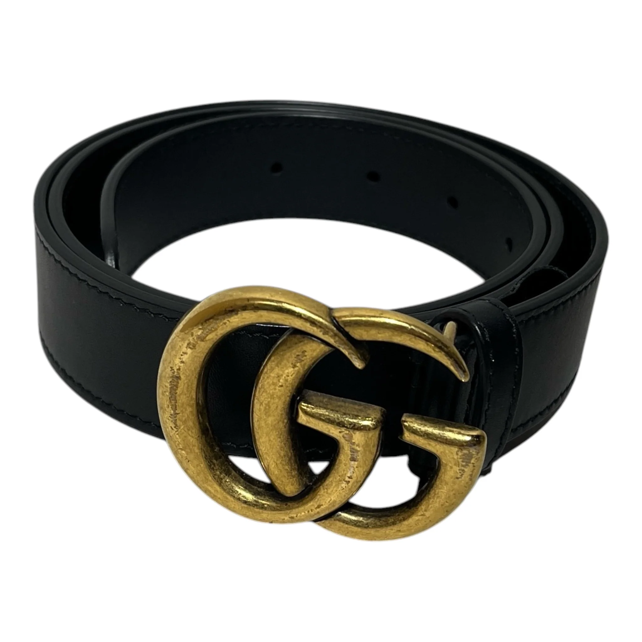 GUCCI/Belt/Leather/BLK/GOLD GG