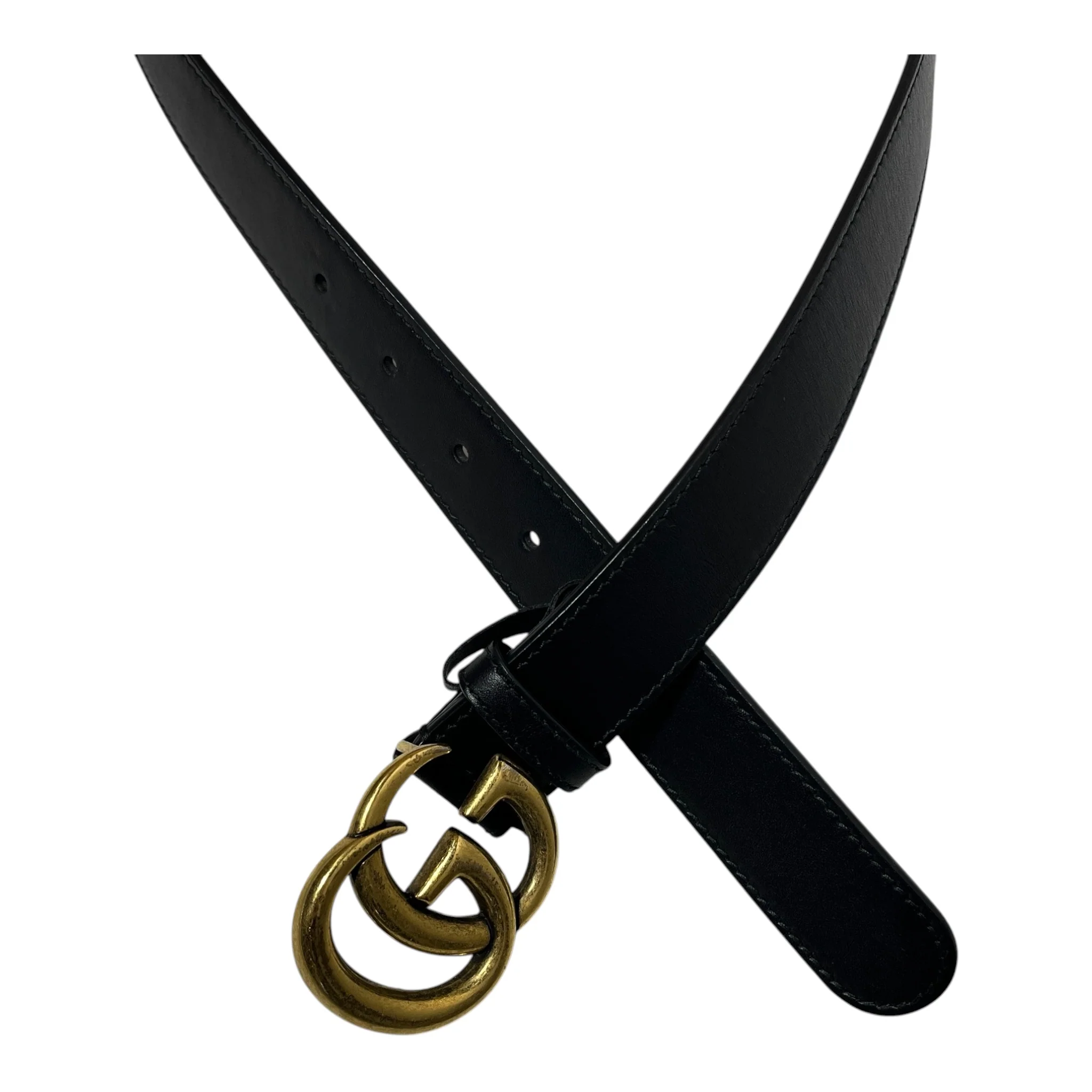 GUCCI/Belt/Leather/BLK/GOLD GG