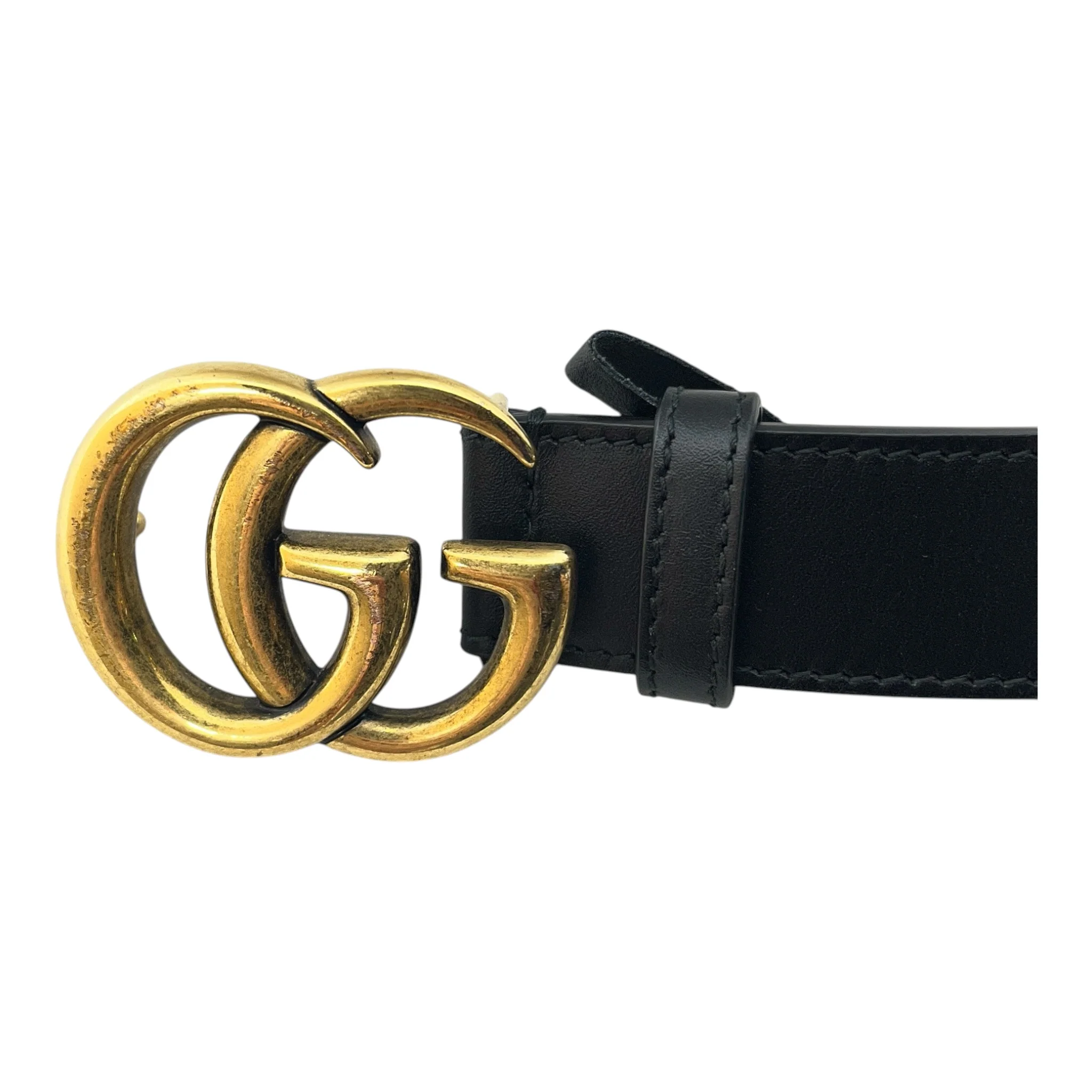 GUCCI/Belt/Leather/BLK/GOLD GG