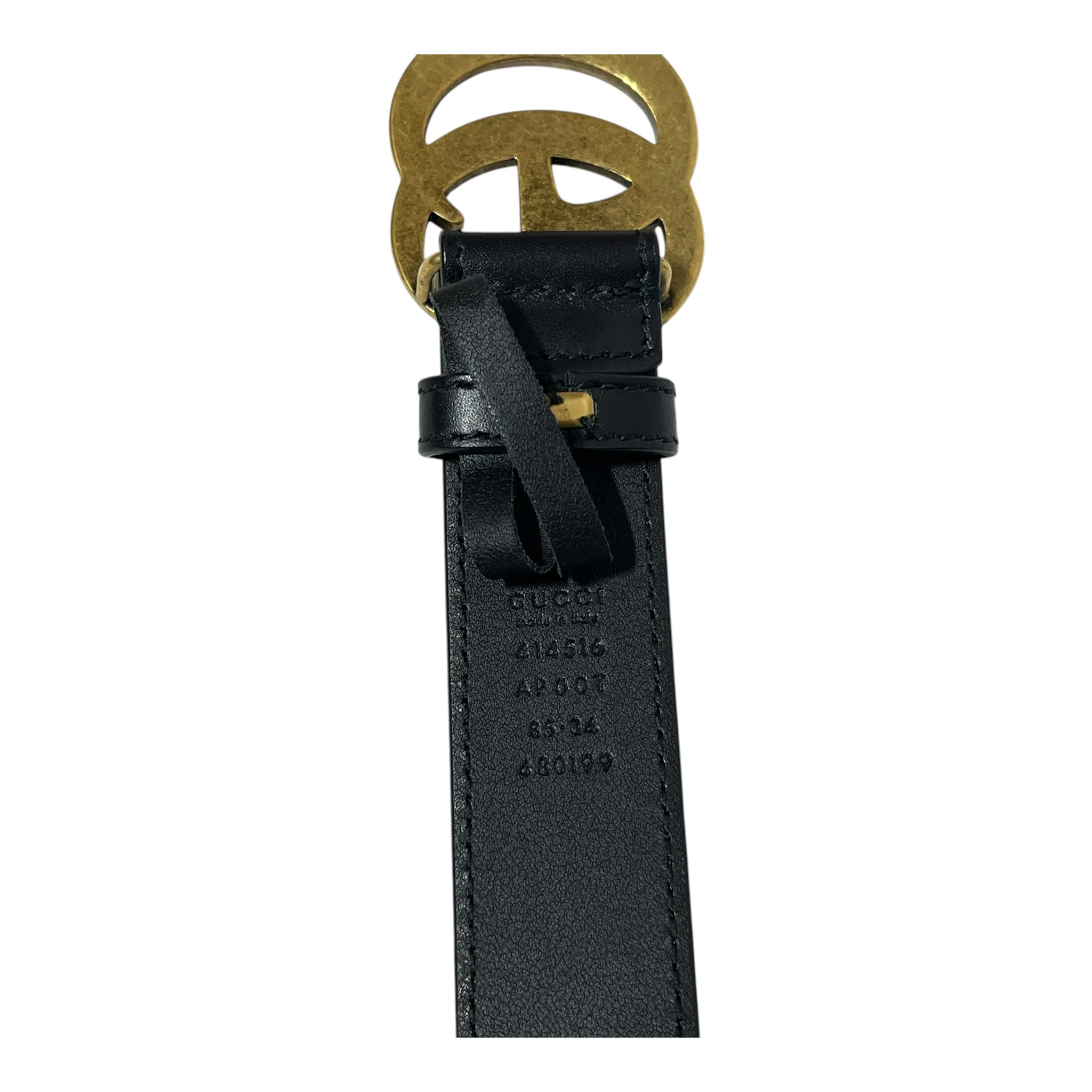 GUCCI/Belt/Leather/BLK/GOLD GG