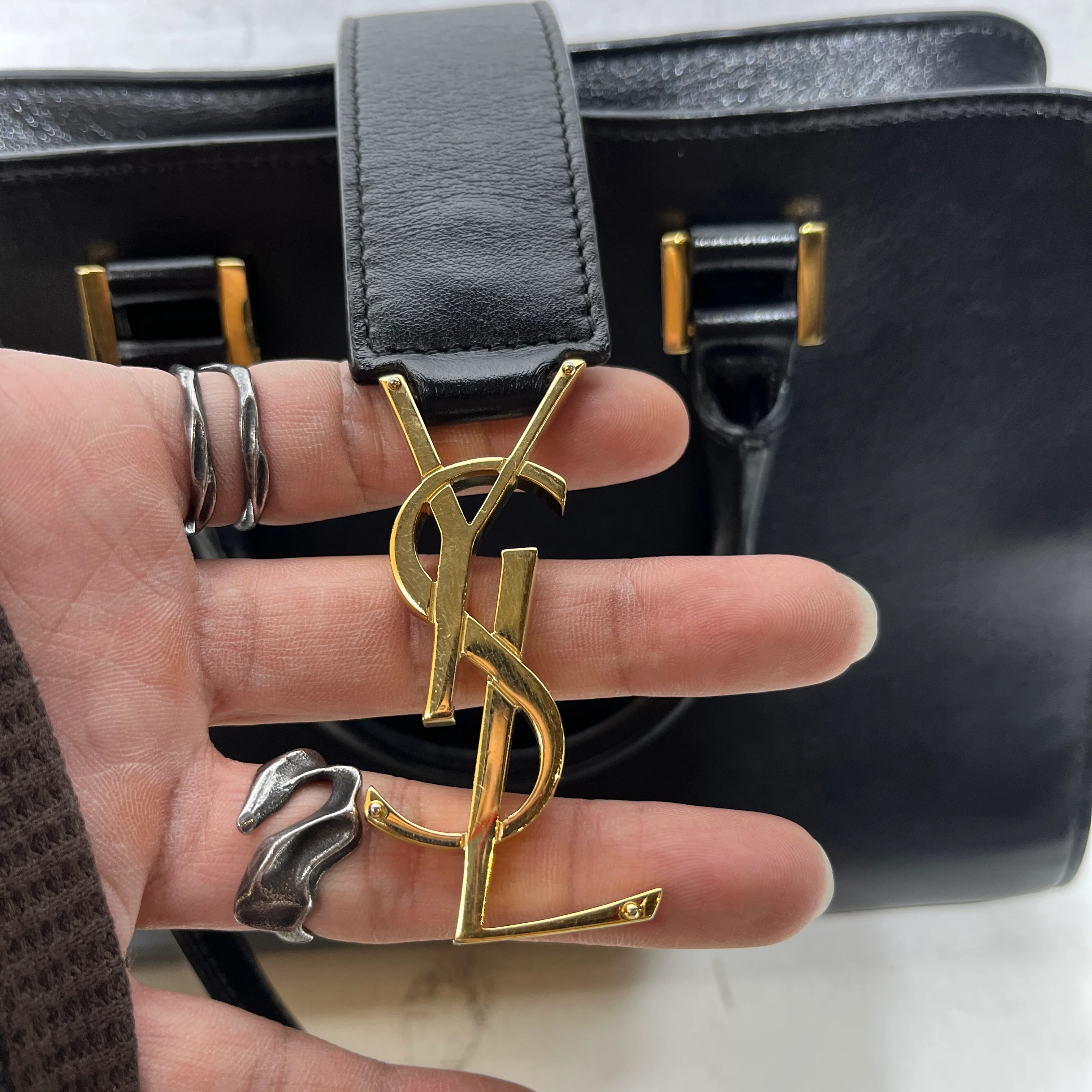 YVES SAINT LAURENT/Hand Bag/Leather/BLK/TOP HANDLE BABY BAG