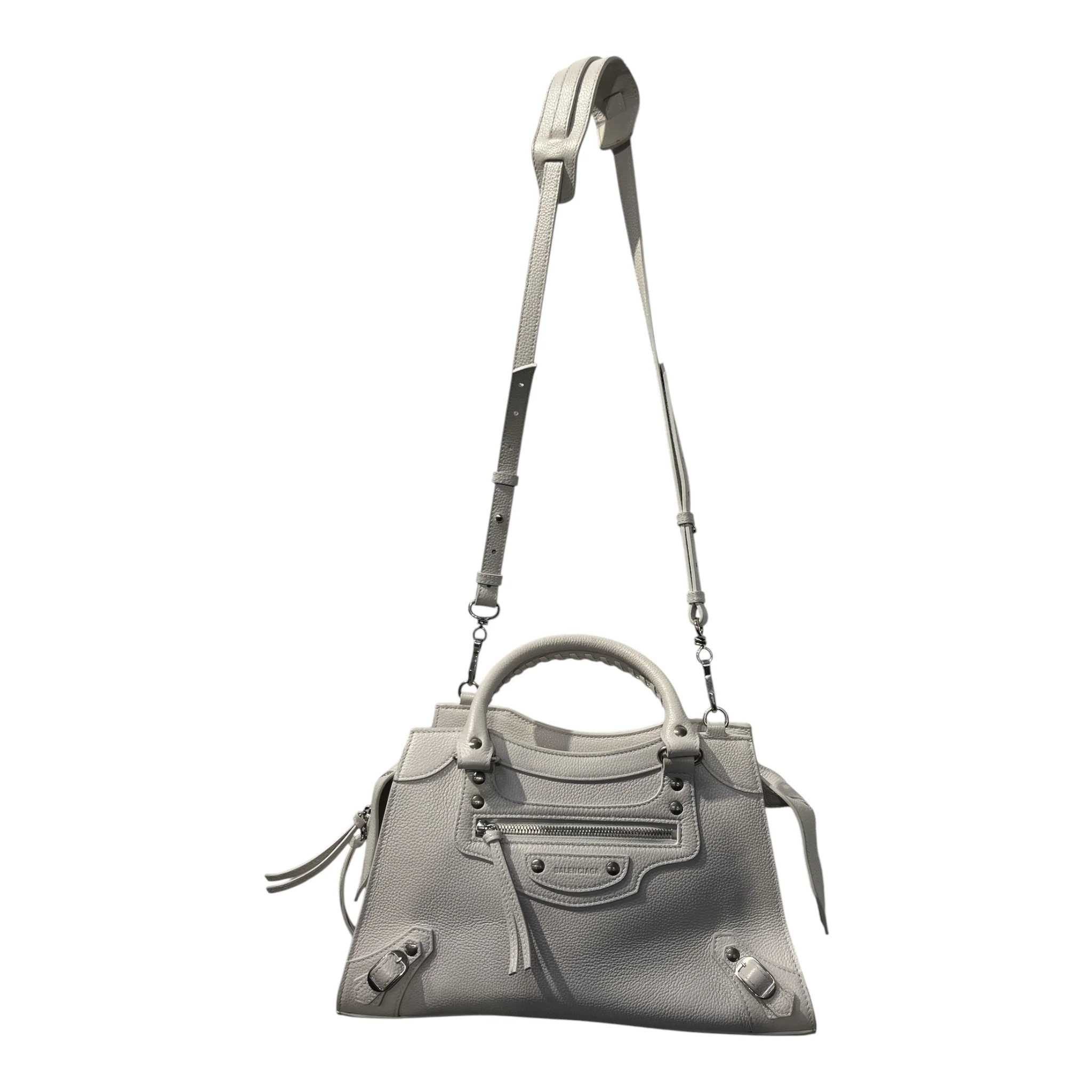 BALENCIAGA/Hand Bag/Leather/WHT/PEARL GREY W SILVER HARDWARE
