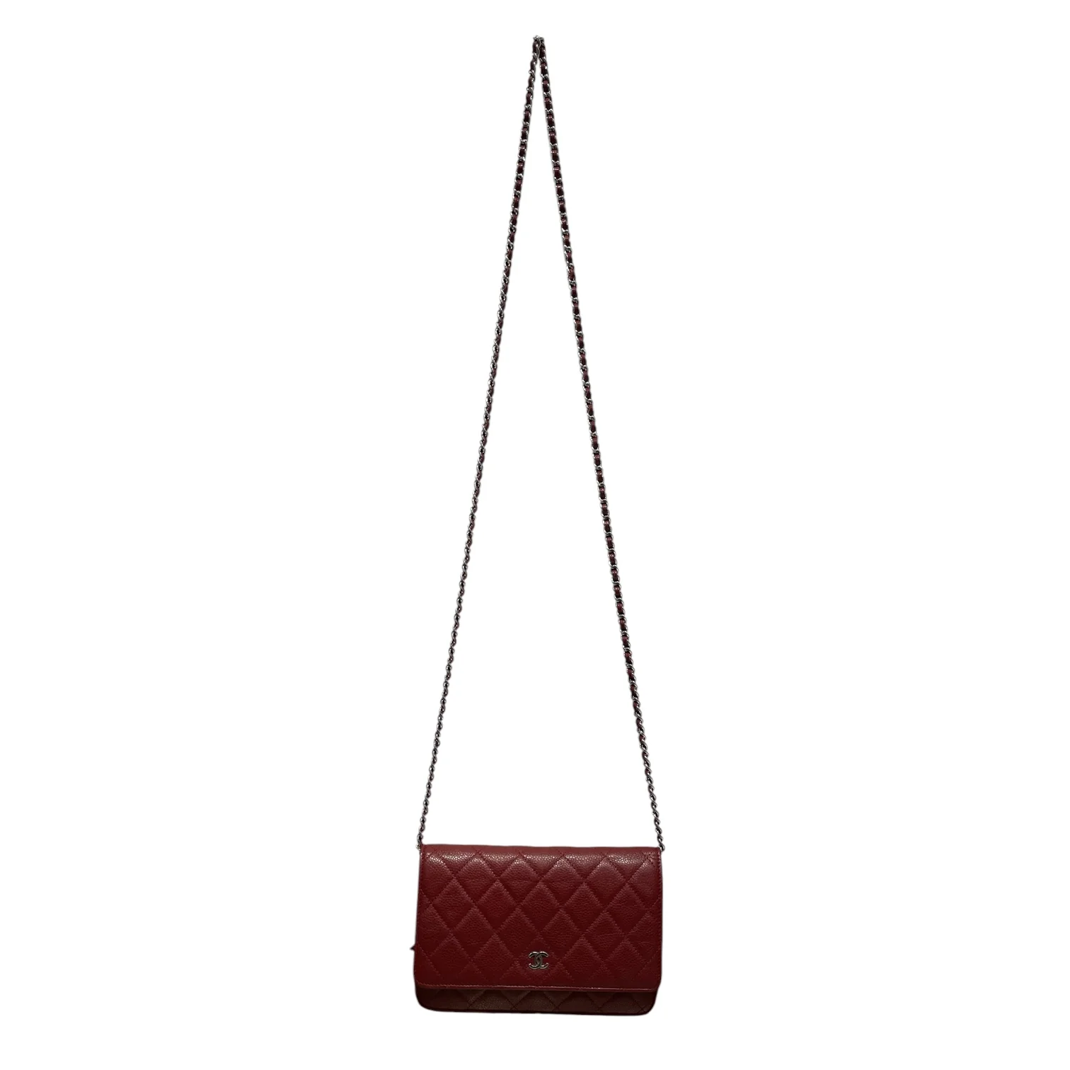 CHANEL/Cross Body Bag/Leather/BRD/caviar leather wallet on chain