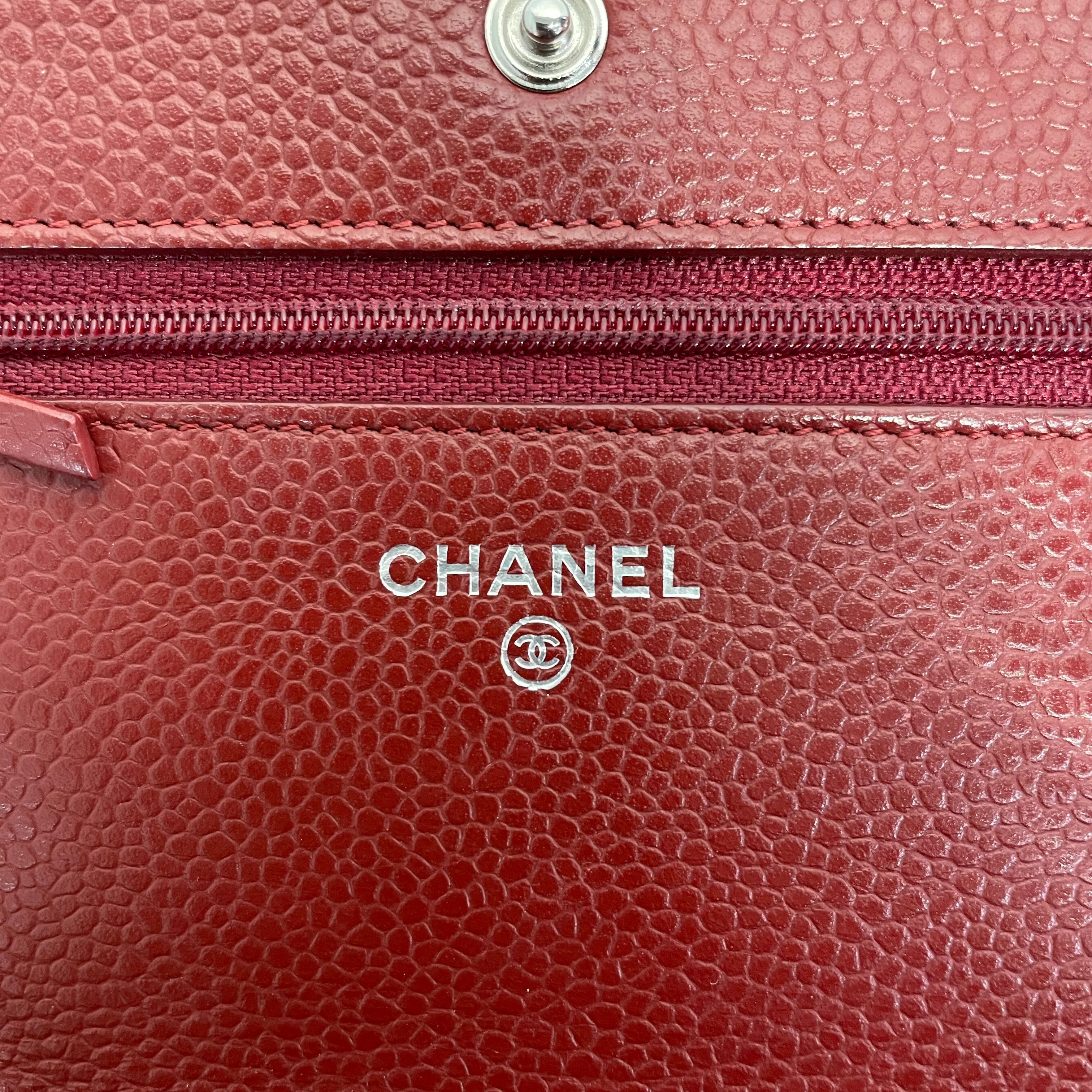 CHANEL/Cross Body Bag/Leather/BRD/caviar leather wallet on chain