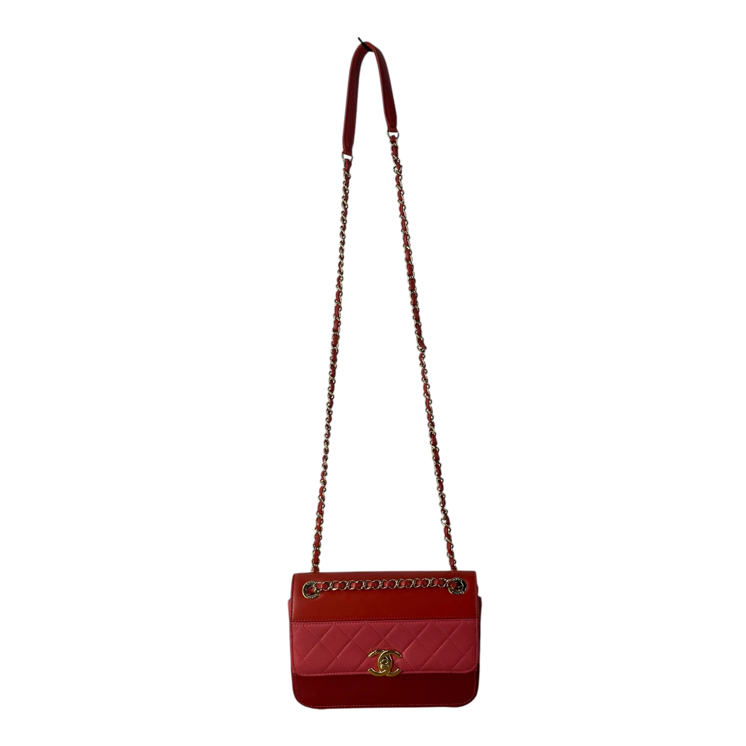 CHANEL/Cross Body Bag/Lambskin/RED/TRI COLOR LAMBSKIN QUILTED