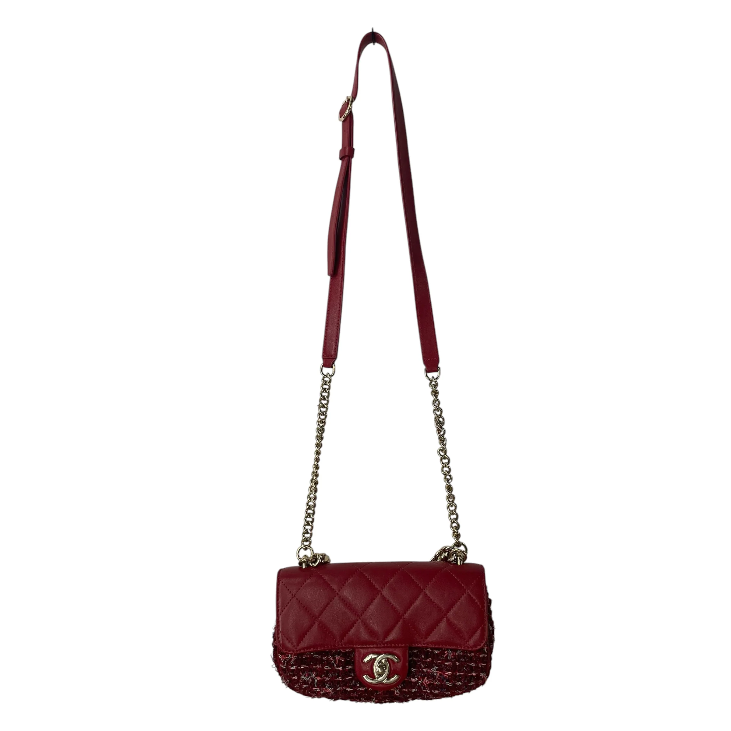 CHANEL/Cross Body Bag/All Over Print/Leather/RED/TWEED LEATHER TIMELESS/CLASSIQ