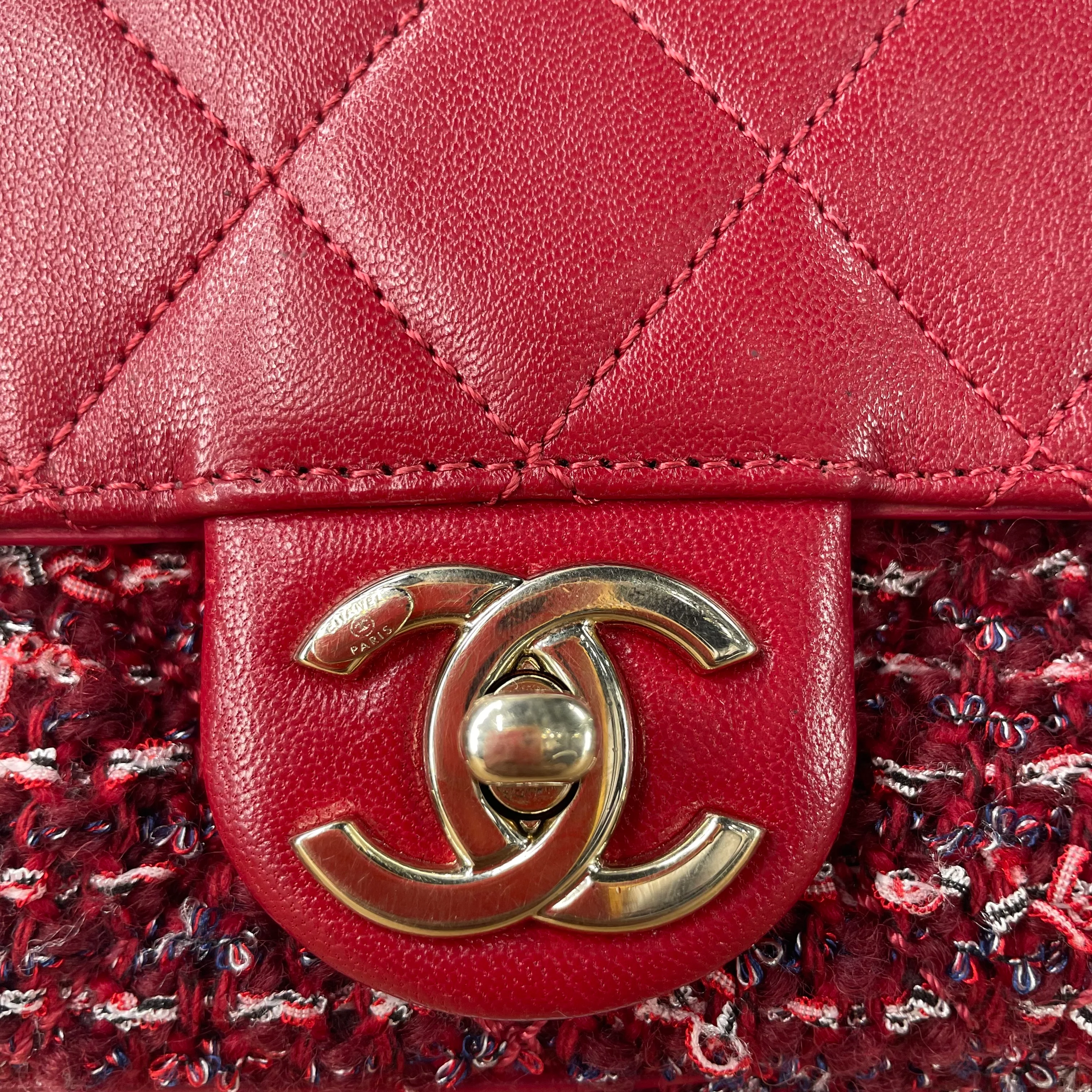 CHANEL/Cross Body Bag/All Over Print/Leather/RED/TWEED LEATHER TIMELESS/CLASSIQ