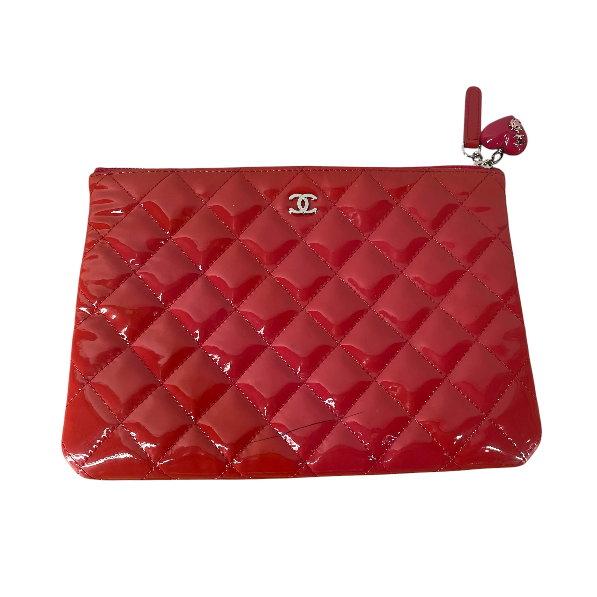 CHANEL/Clutch Bag/Leather/RED/MEDIUM QUILTED O-CASE