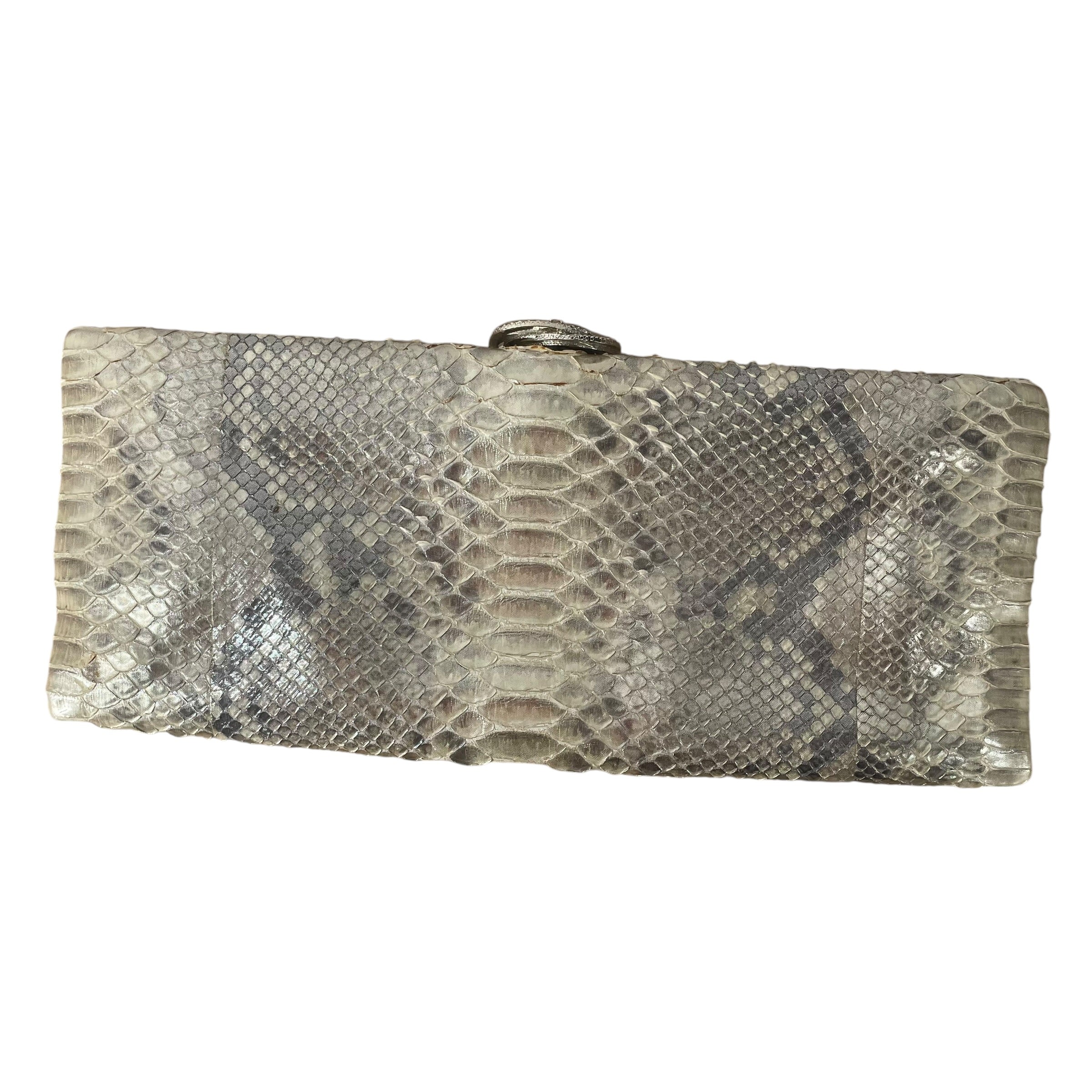 CHANEL/Clutch Bag/Animal Pattern/Leather/GLD/PYTHON CLUTCH ROSE PENDANT