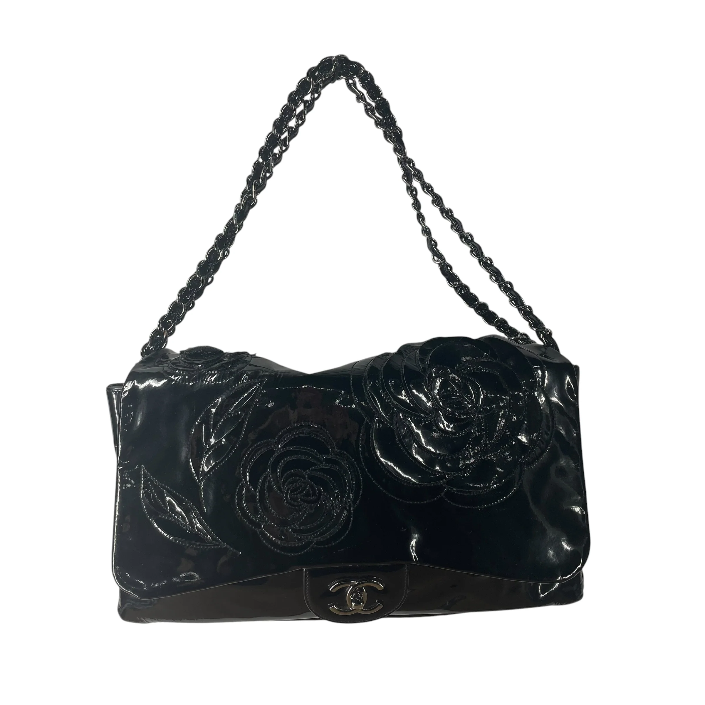 CHANEL/Cross Body Bag/Floral Pattern/Leather/BLK/PARIS-SHANGHAI CAMELLIA PETALS