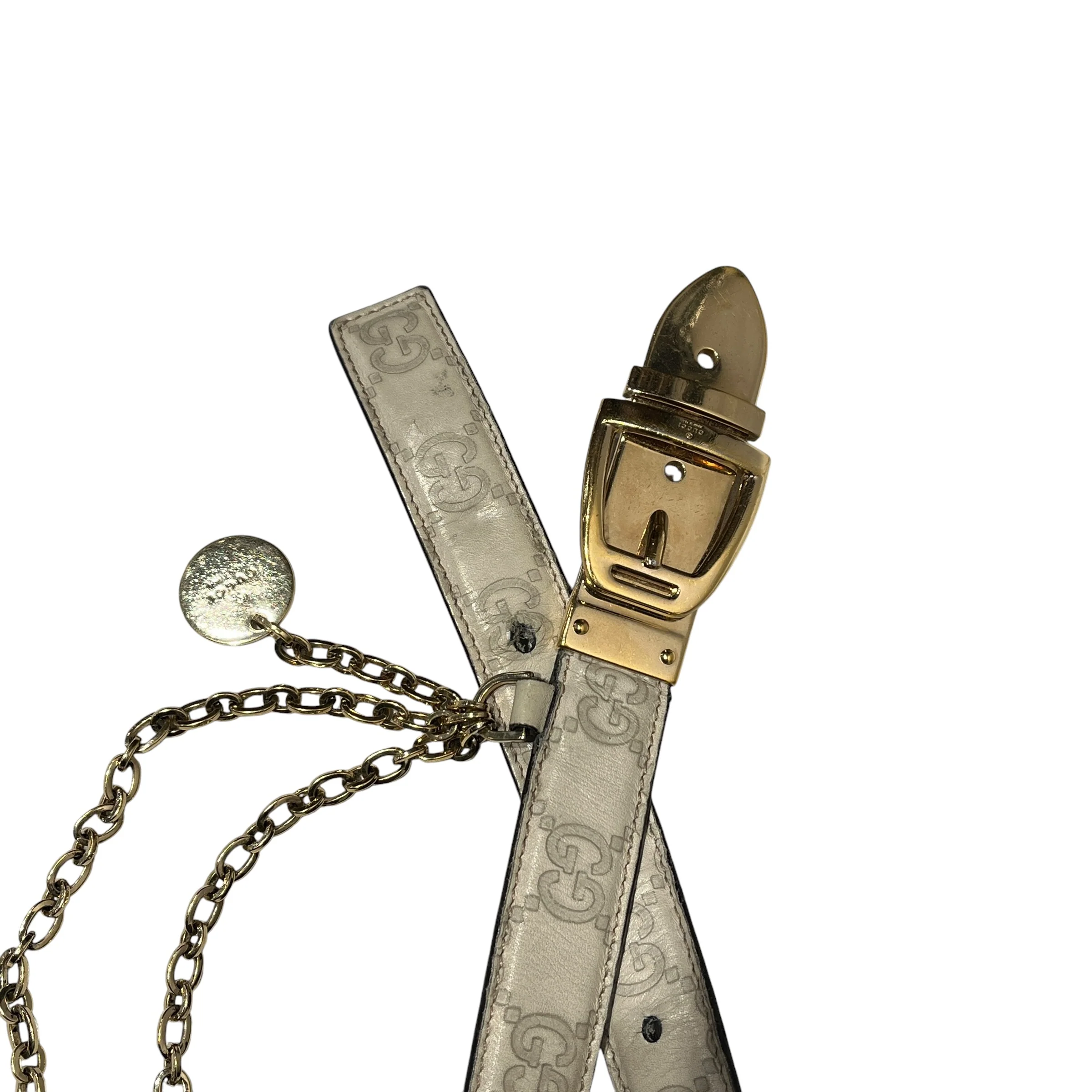 GUCCI/Belt/Monogram/Leather/CRM/HANGING GOLD CHAIN