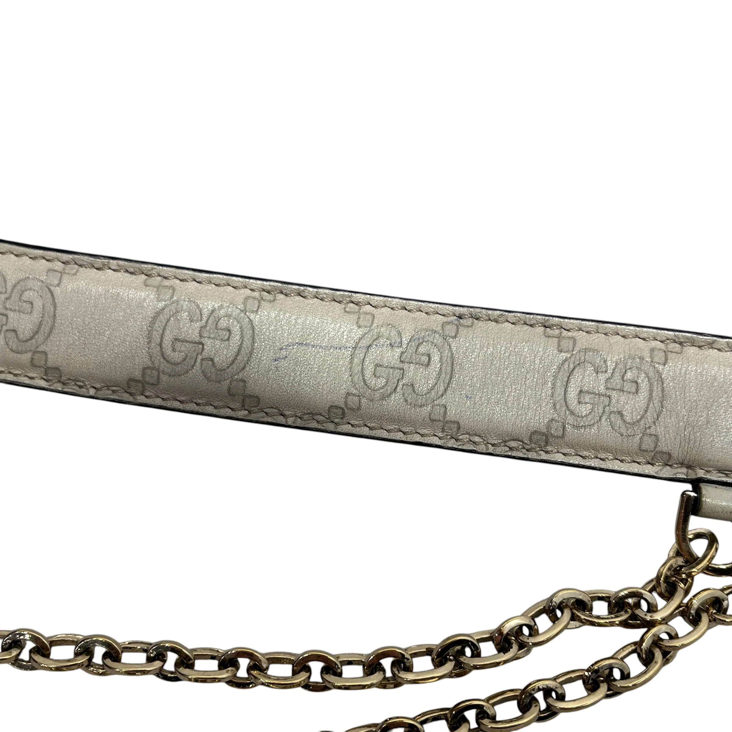 GUCCI/Belt/Monogram/Leather/CRM/HANGING GOLD CHAIN