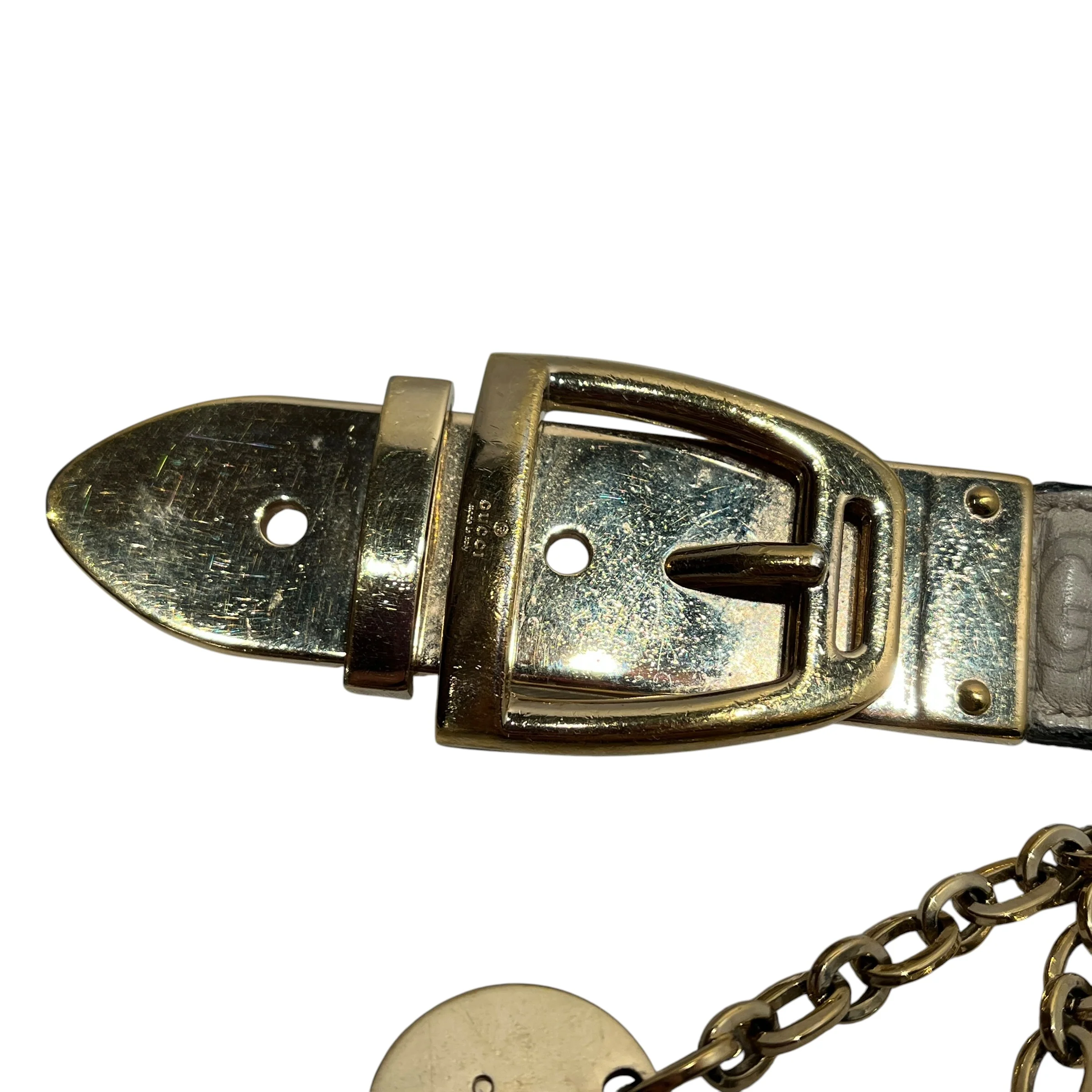 GUCCI/Belt/Monogram/Leather/CRM/HANGING GOLD CHAIN
