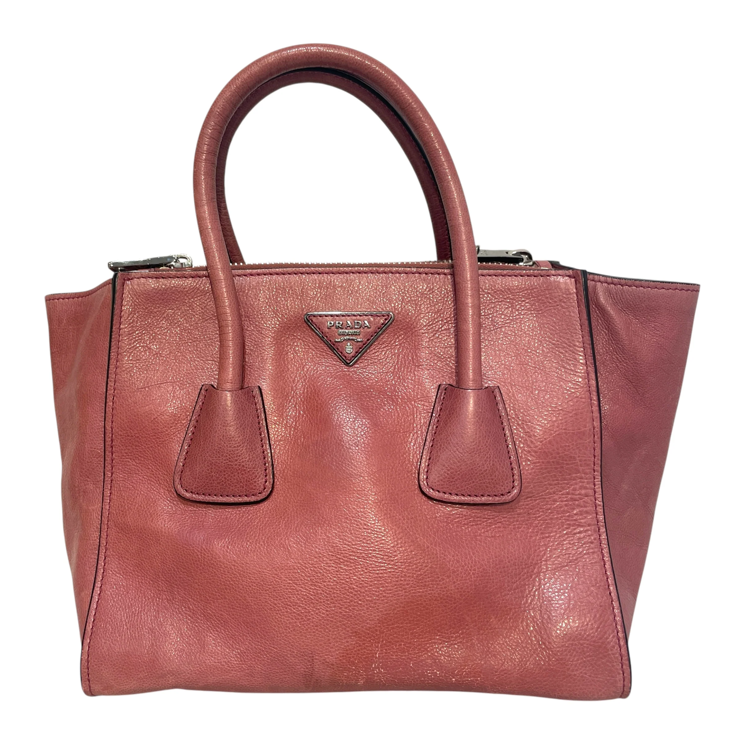 PRADA/Hand Bag/Leather/PNK/Glance Calf Twin Pocket