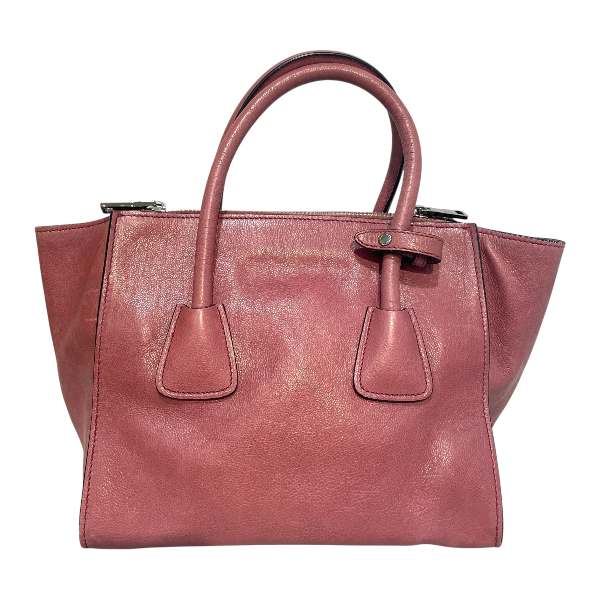 PRADA/Hand Bag/Leather/PNK/Glance Calf Twin Pocket