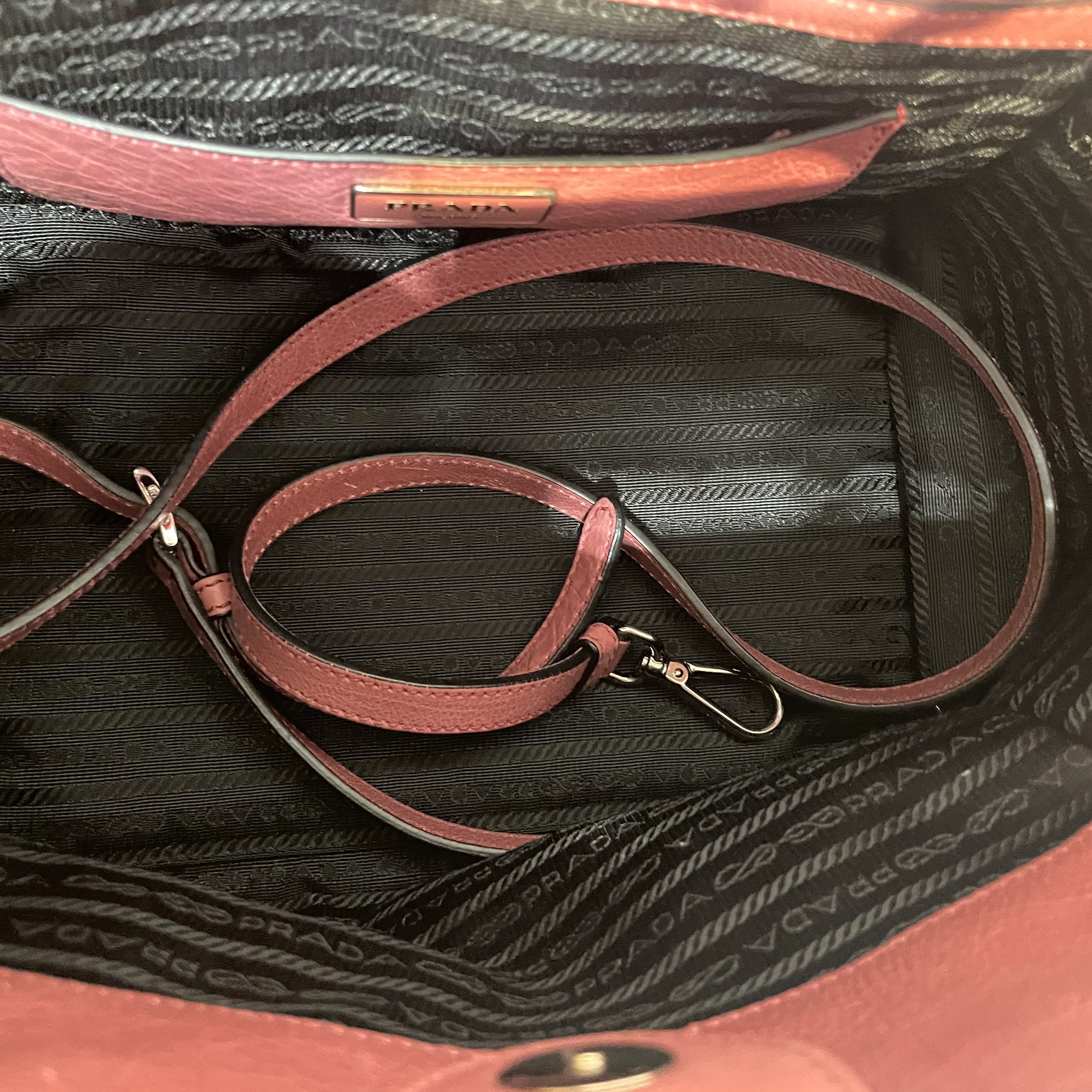 PRADA/Hand Bag/Leather/PNK/Glance Calf Twin Pocket