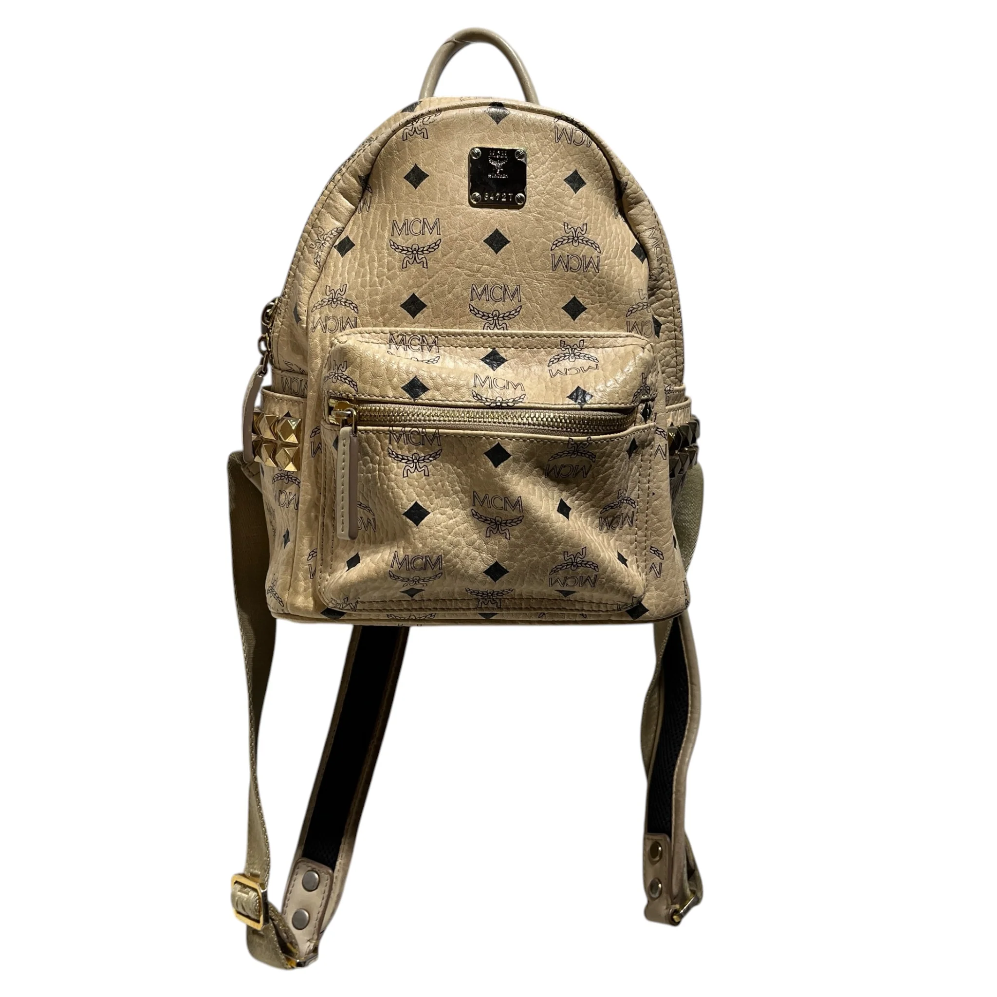 MCM/Backpack/Monogram/Leather/BEG/MINI STUDDED