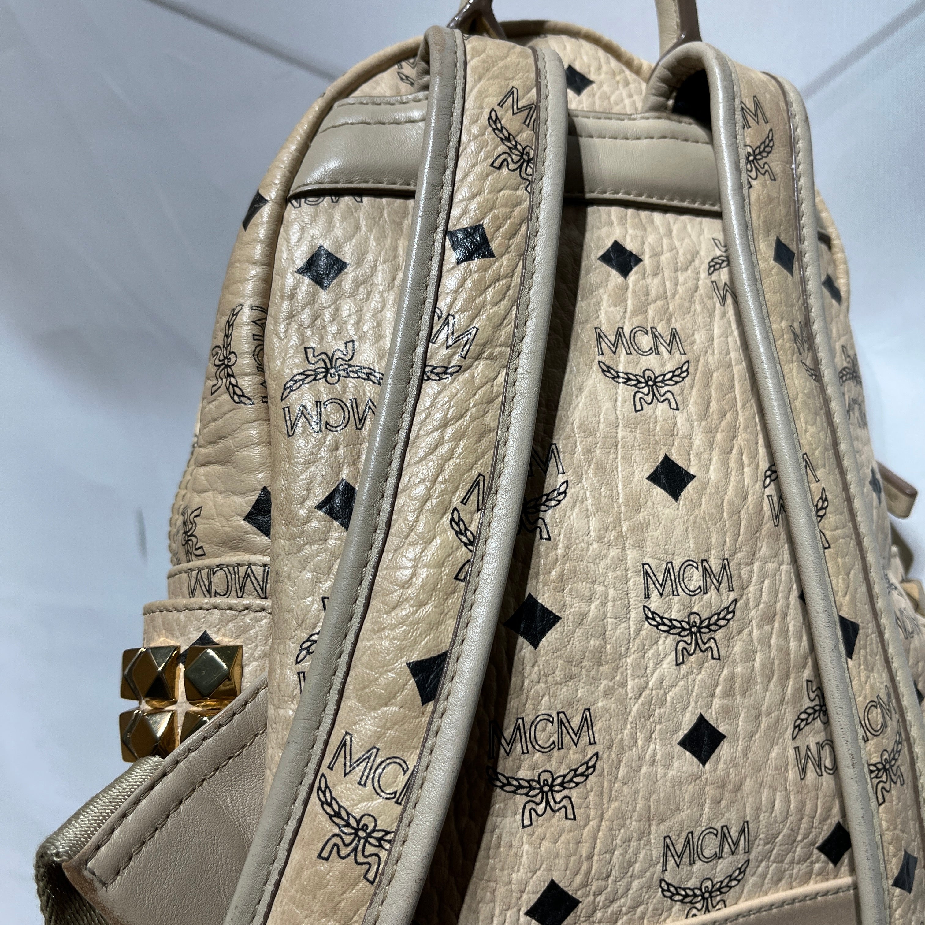 MCM/Backpack/Monogram/Leather/BEG/MINI STUDDED