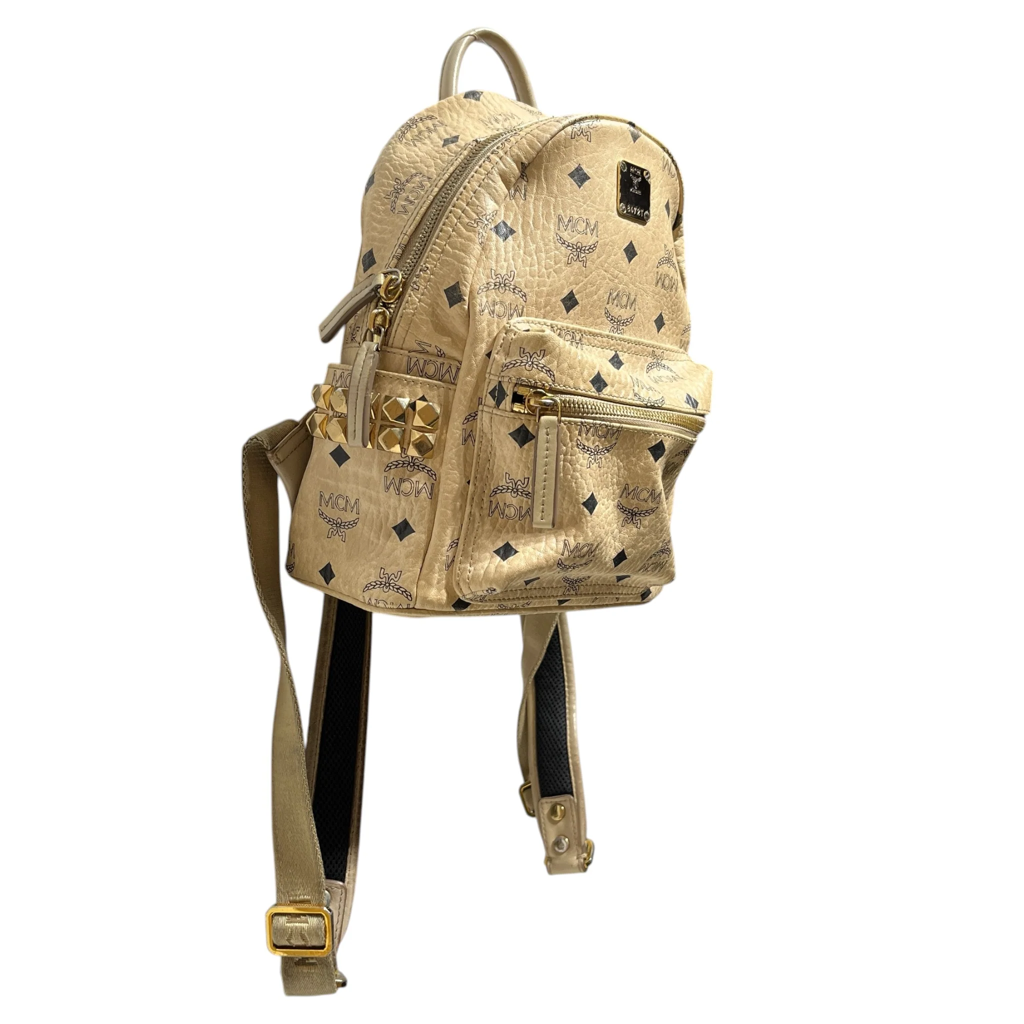 MCM/Backpack/Monogram/Leather/BEG/MINI STUDDED