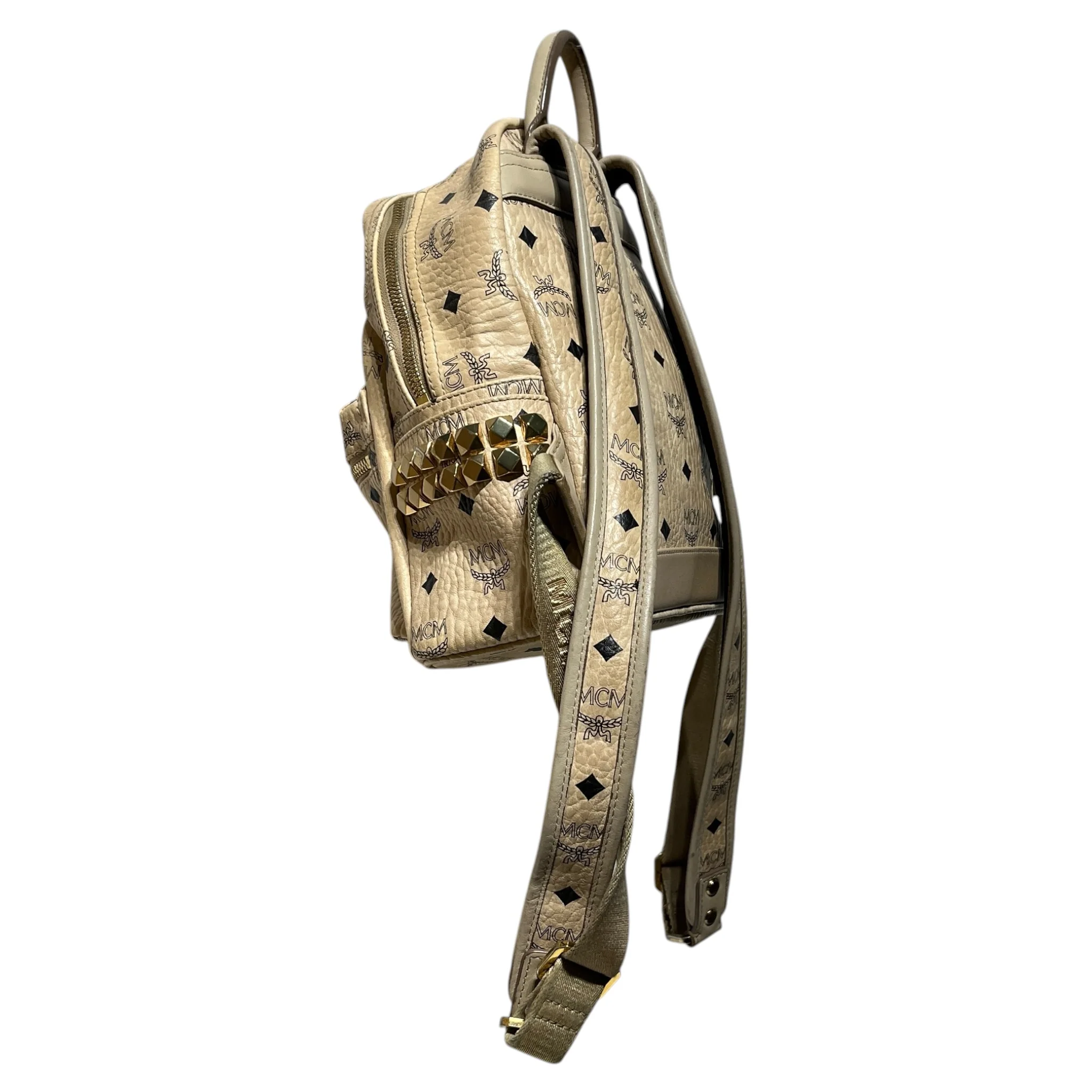 MCM/Backpack/Monogram/Leather/BEG/MINI STUDDED