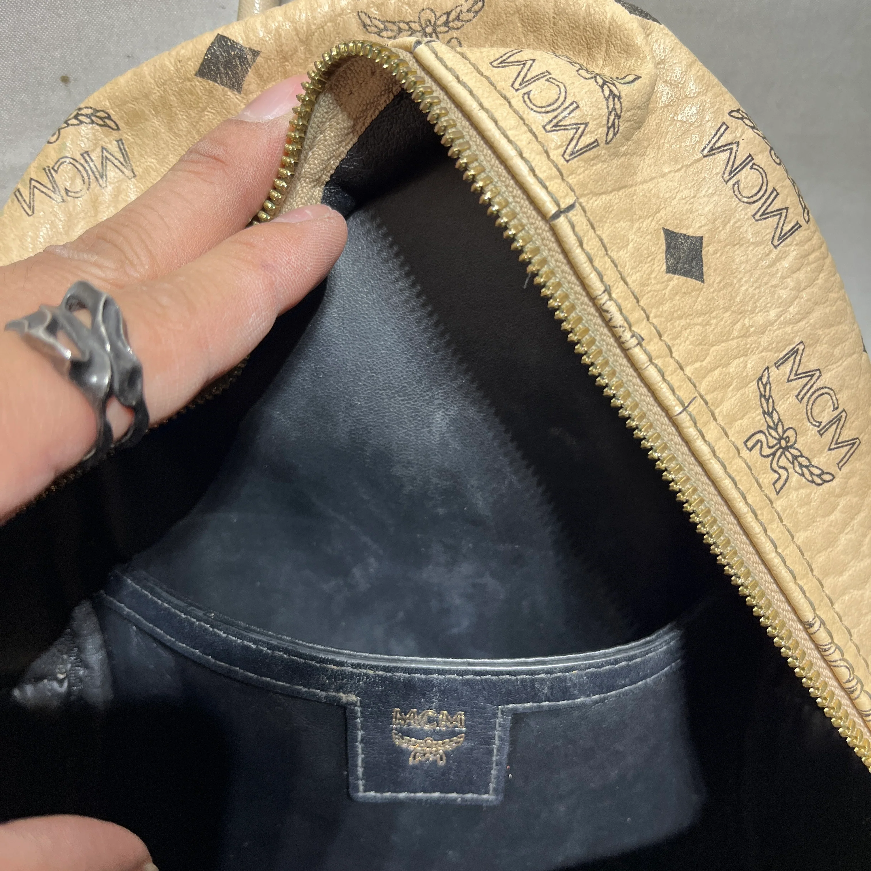 MCM/Backpack/Monogram/Leather/BEG/MINI STUDDED