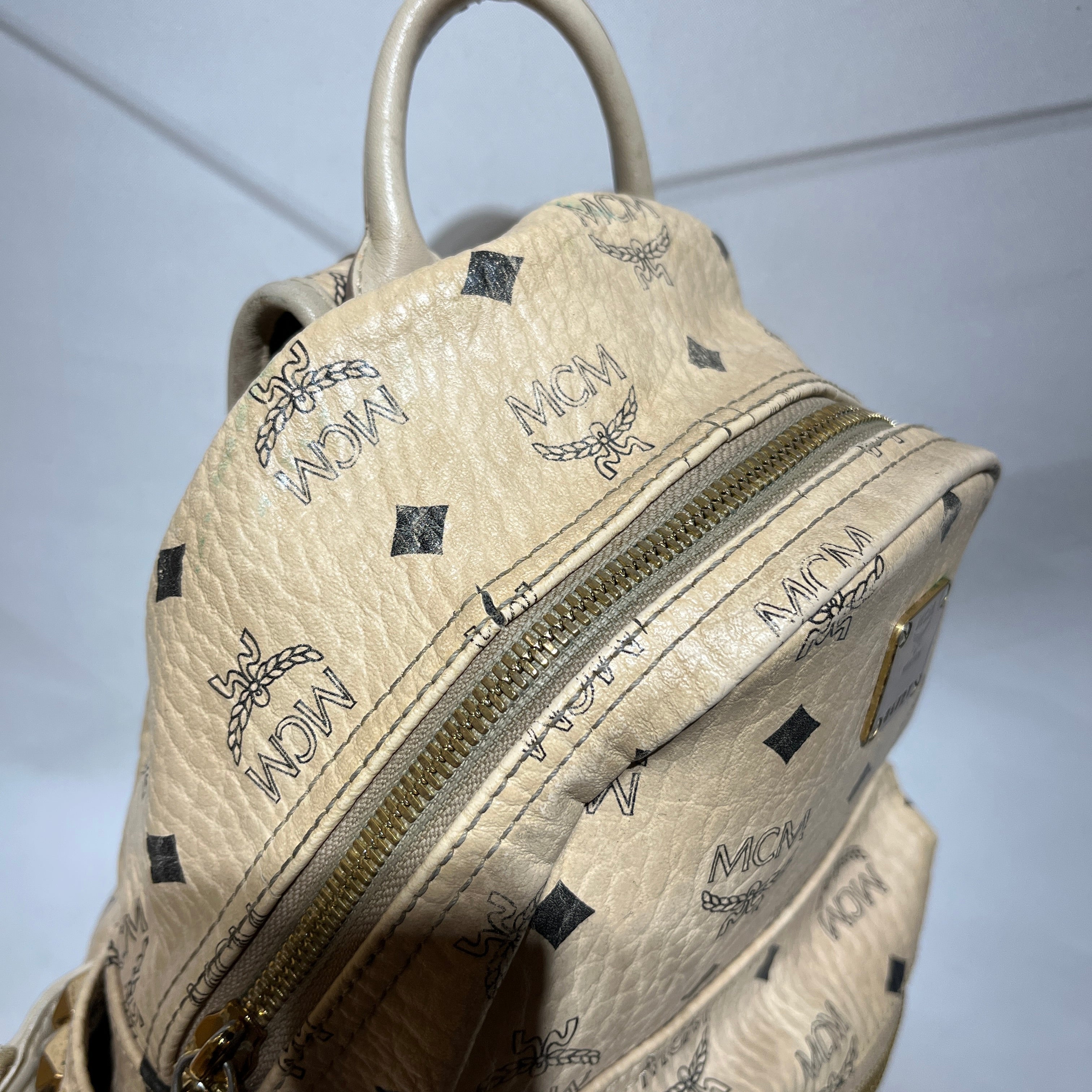 MCM/Backpack/Monogram/Leather/BEG/MINI STUDDED