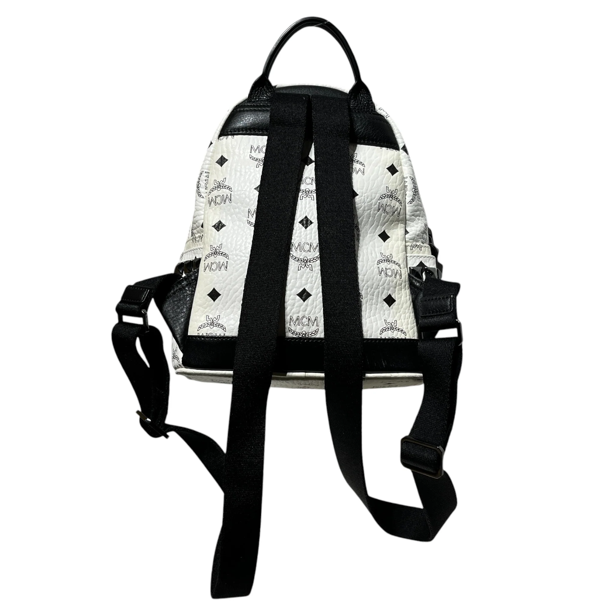MCM/Backpack/Monogram/Leather/WHT/black studded mini